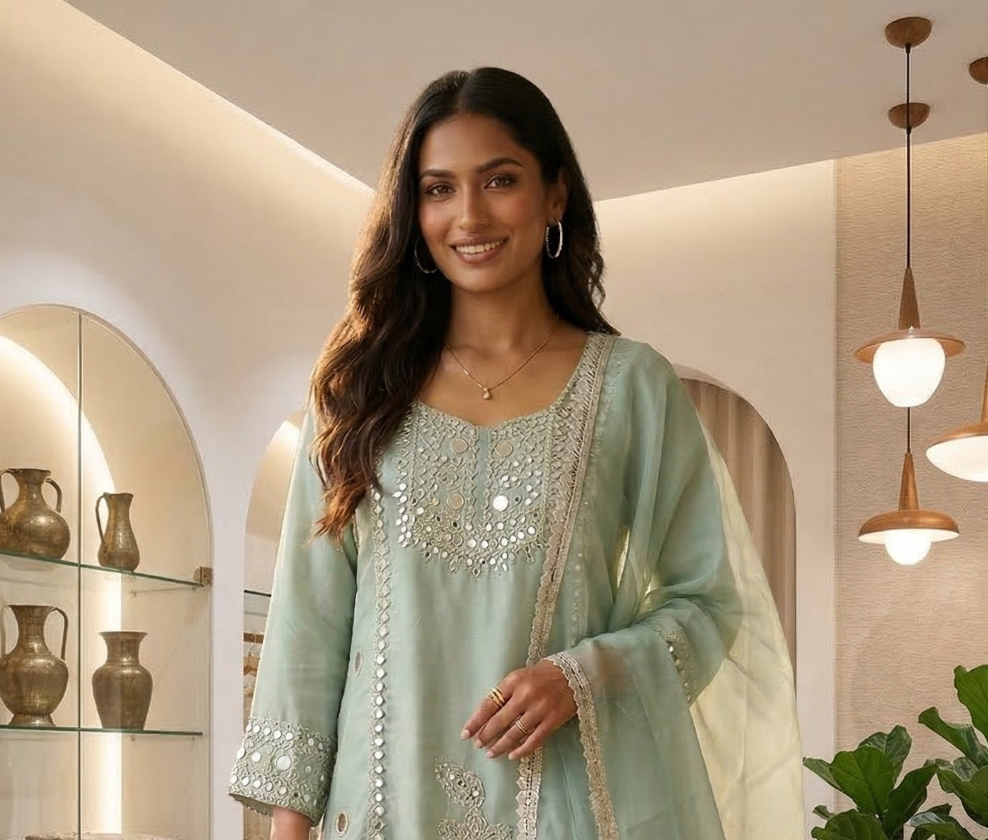 Sea Green Embroidered Sharara Set_084