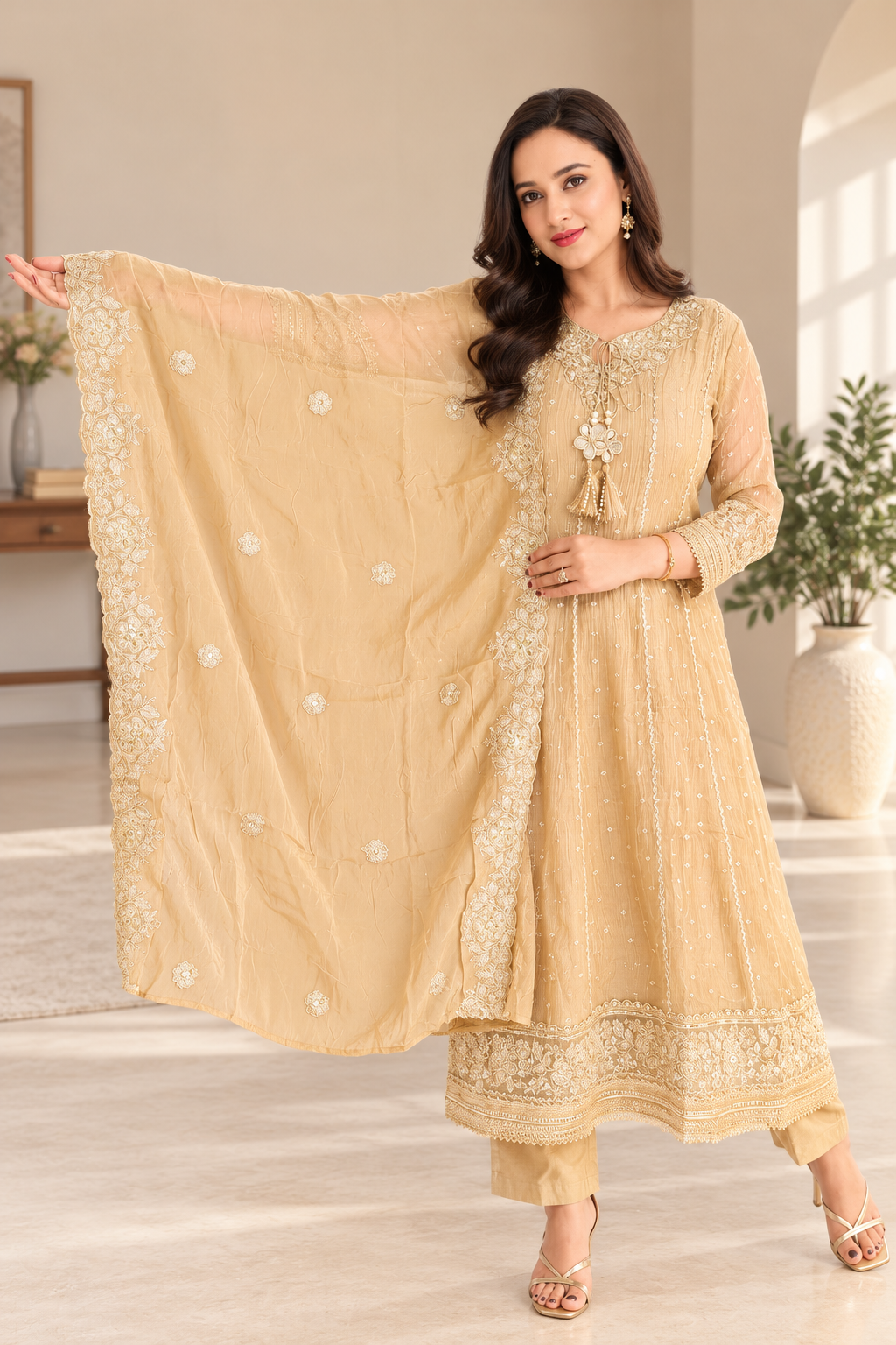 Beige Gold Salsa Embroidered Anarkali Set _171