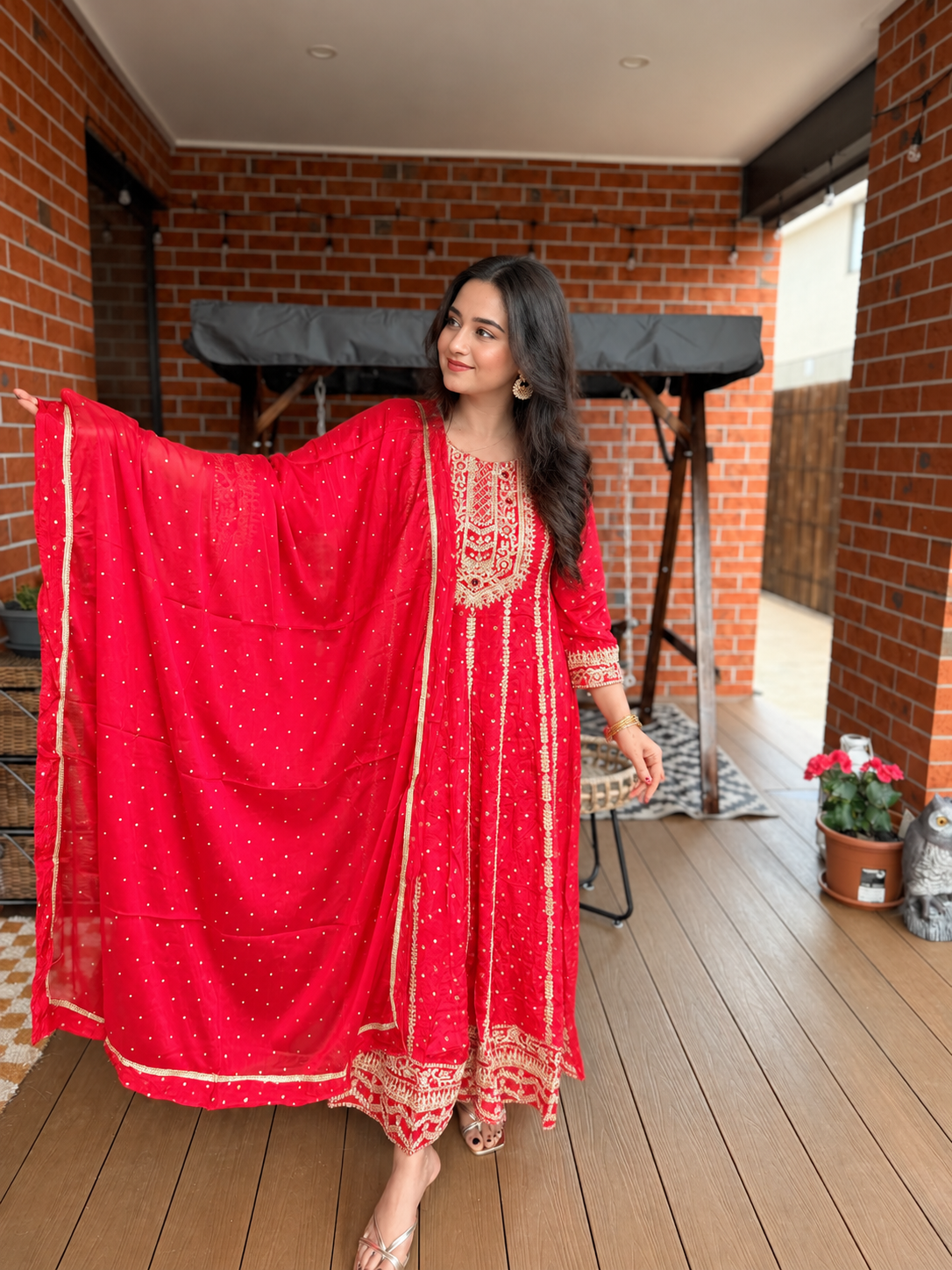 Red Pure Chiffon Embroidered Anarkali Suit_161