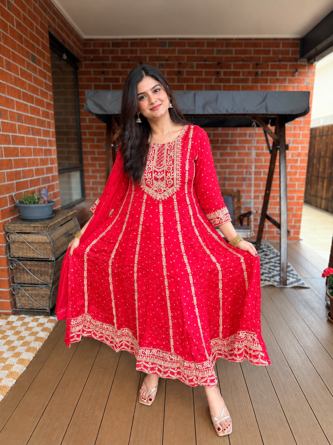 Red Pure Chiffon Embroidered Anarkali Suit_161
