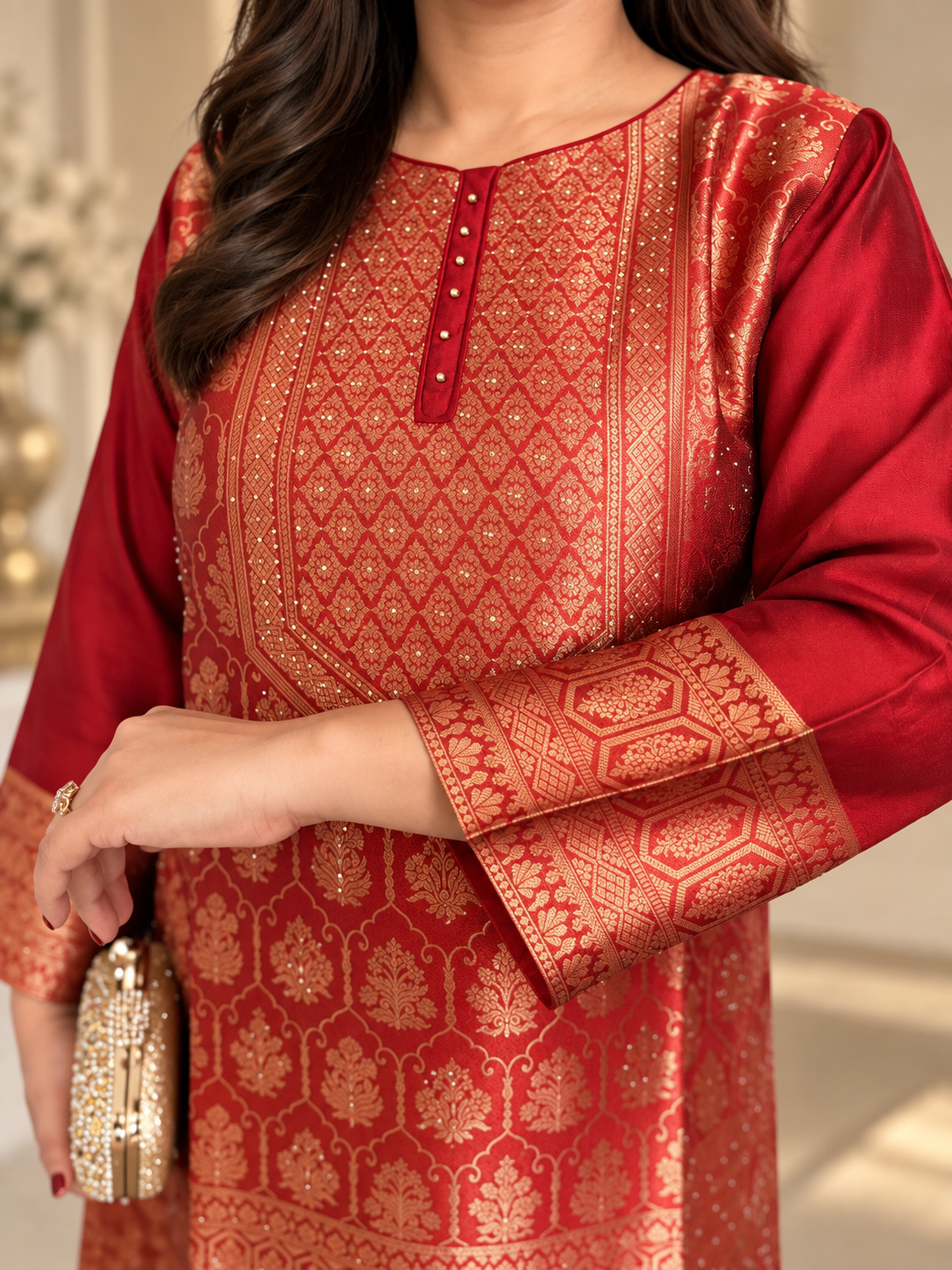 Red Banarasi Co-Ord Set_163