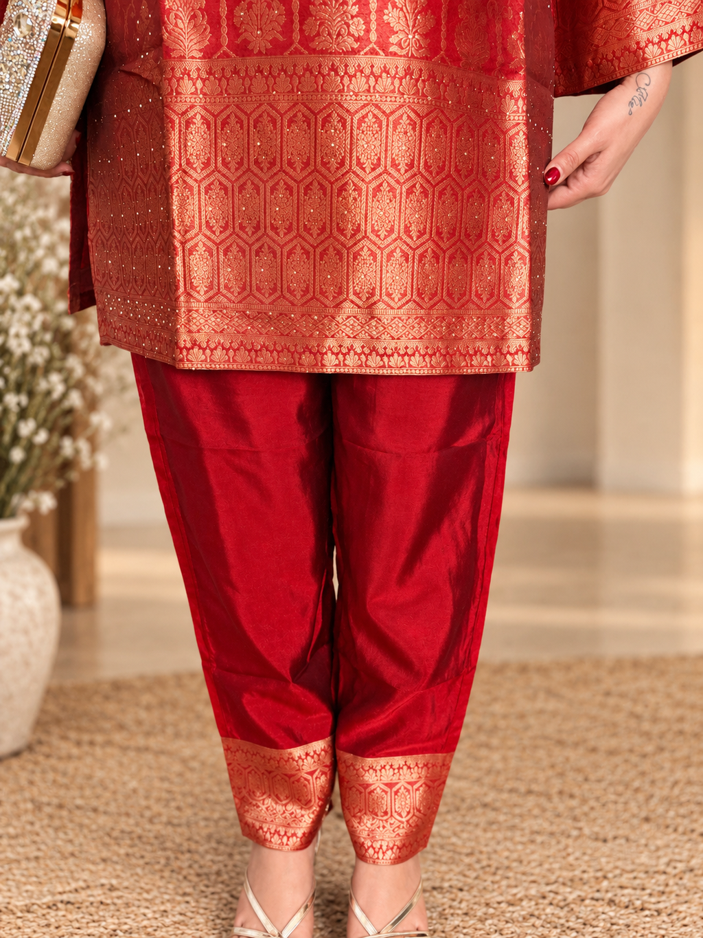 Red Banarasi Co-Ord Set_163