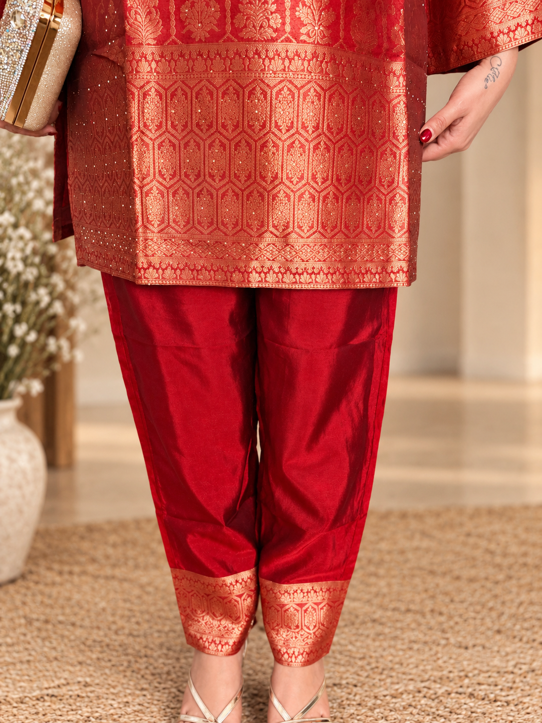 Red Banarasi Co-Ord Set_163