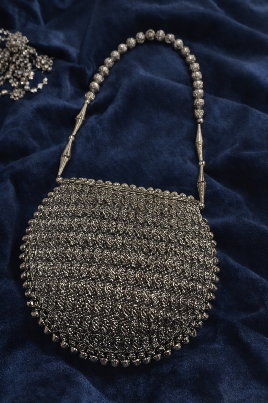 Silver Crystal Handcrafted Clutch_134