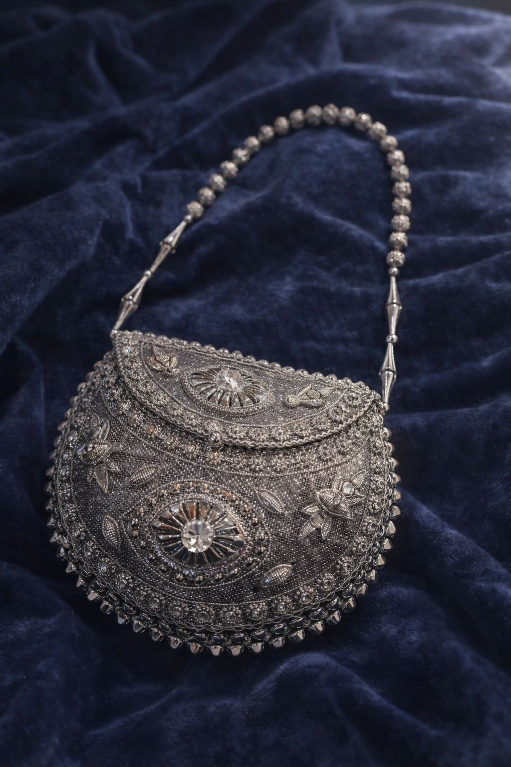 Silver Crystal Handcrafted Clutch_134