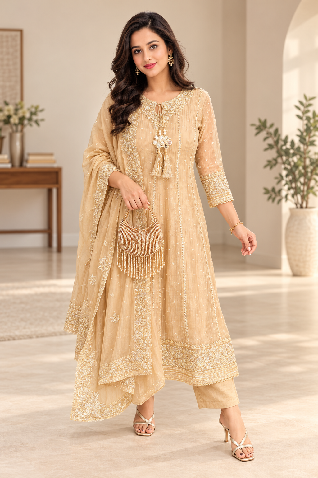 Beige Gold Salsa Embroidered Anarkali Set _171