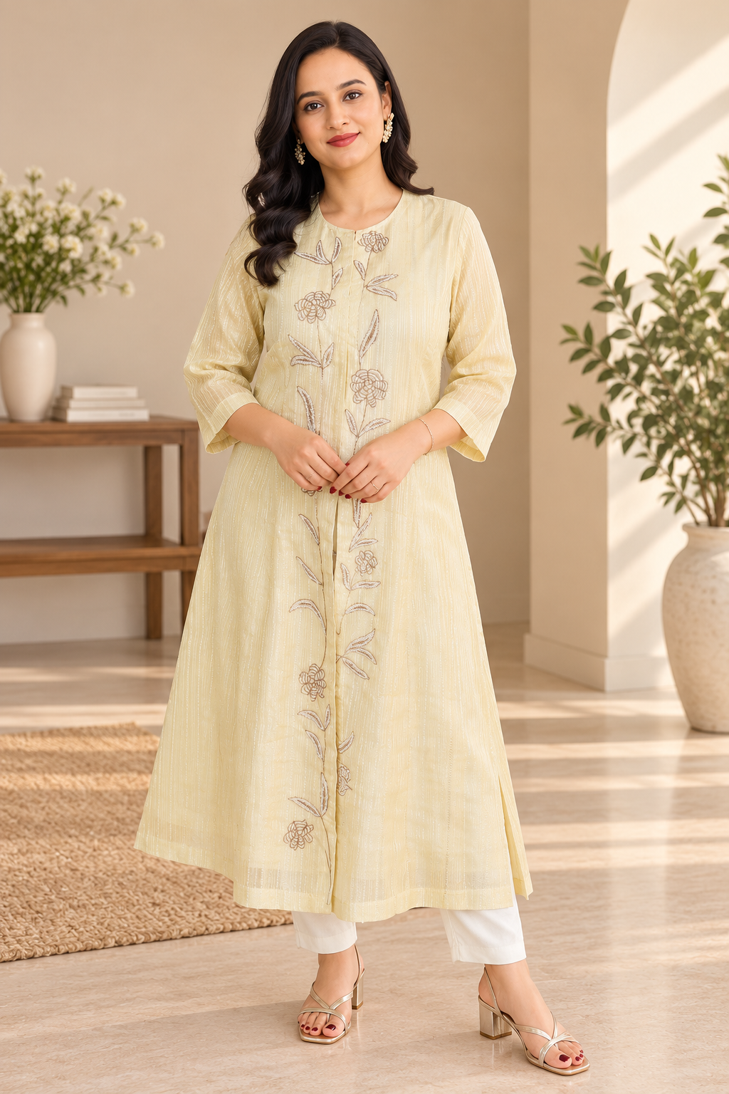 Golden Salsa Crush Tissue Embroidered 2 PC Jacket Set _174