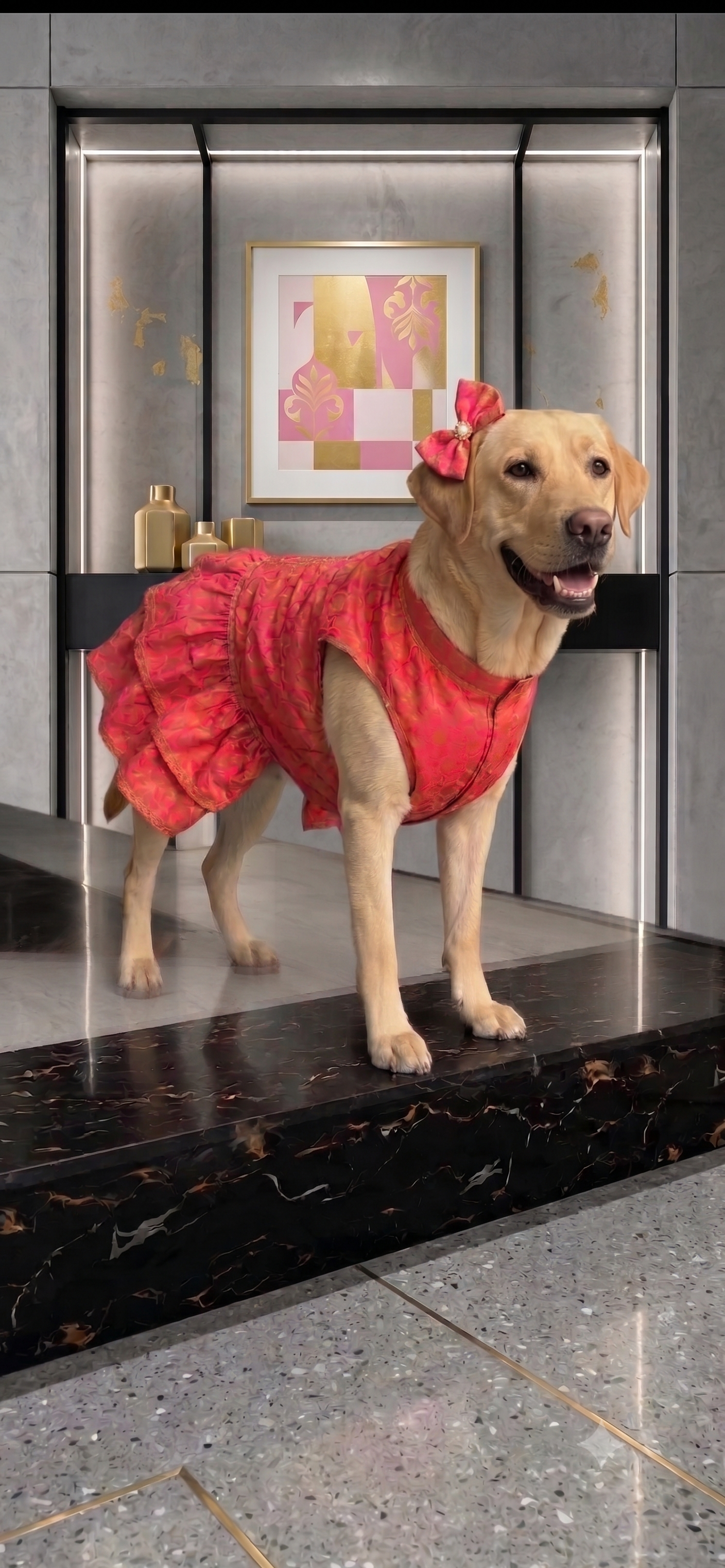Royal Paws Peach Princess Gown for Female Dogs - Pearl Bow Edition_131