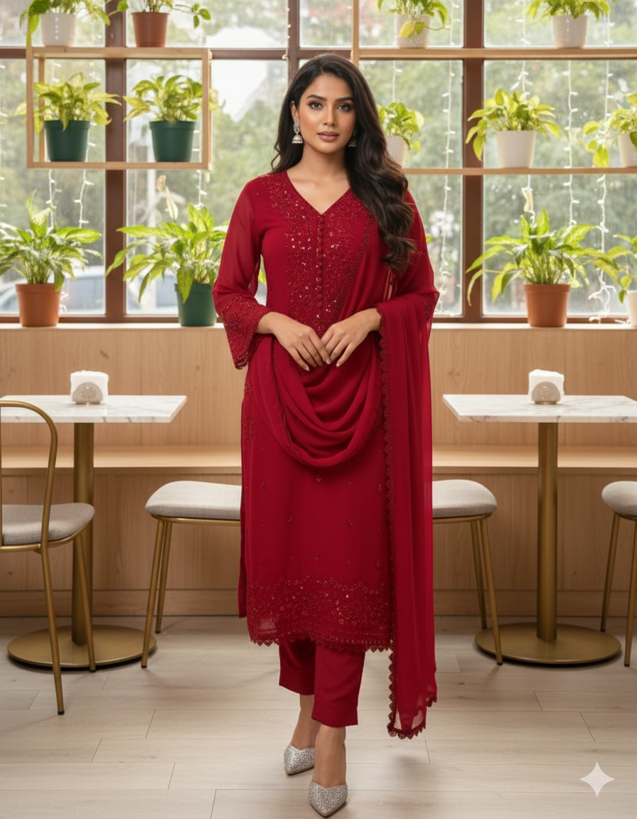 Red Georgette Dress_005