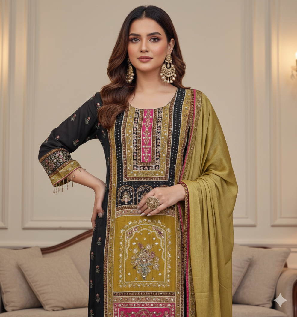 Black and Yellow Cotton Dress_037