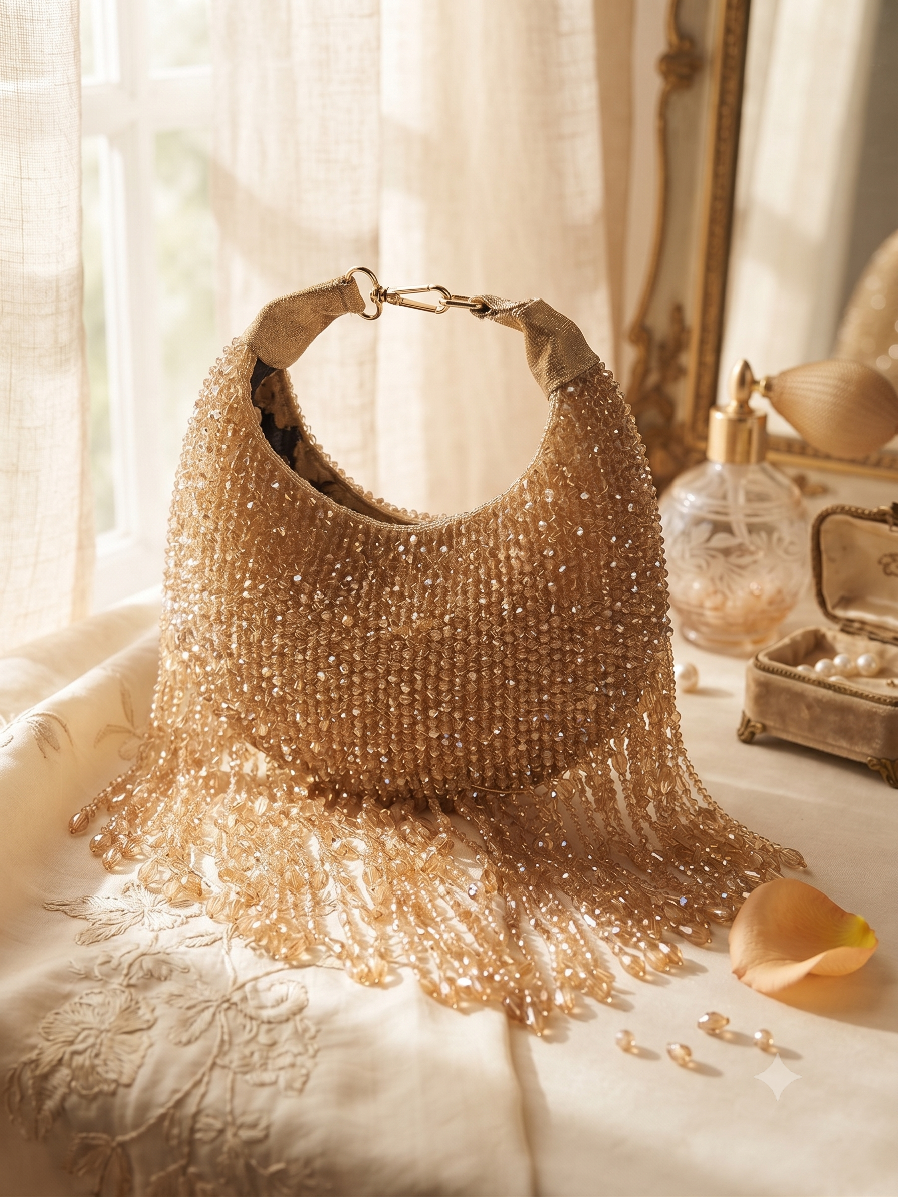 Golden Serenade Beaded Fringe Purse_137