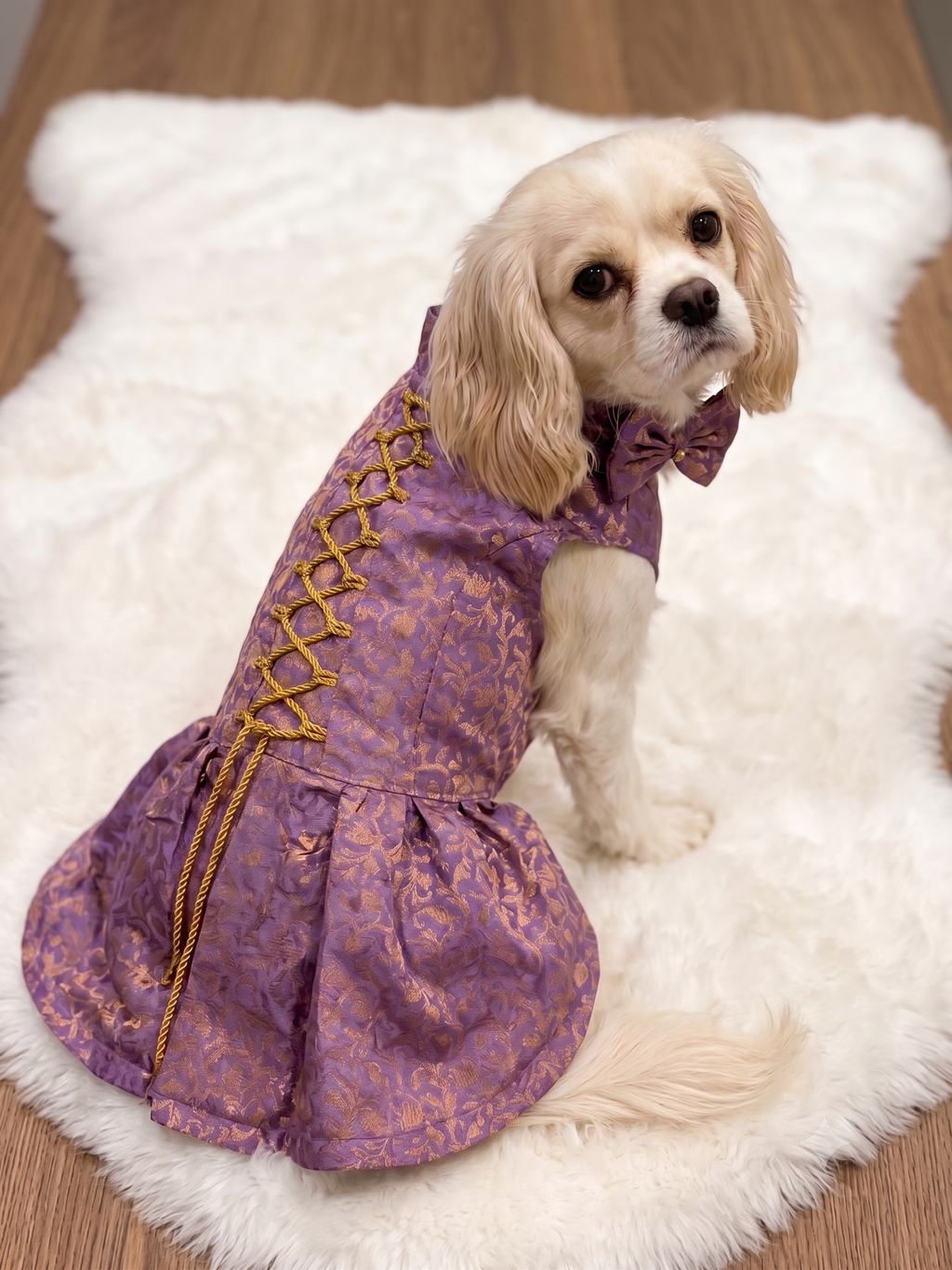 Royal Paws Purple Majesty Dress for Female Dogs - Gold Brocade Edition_130