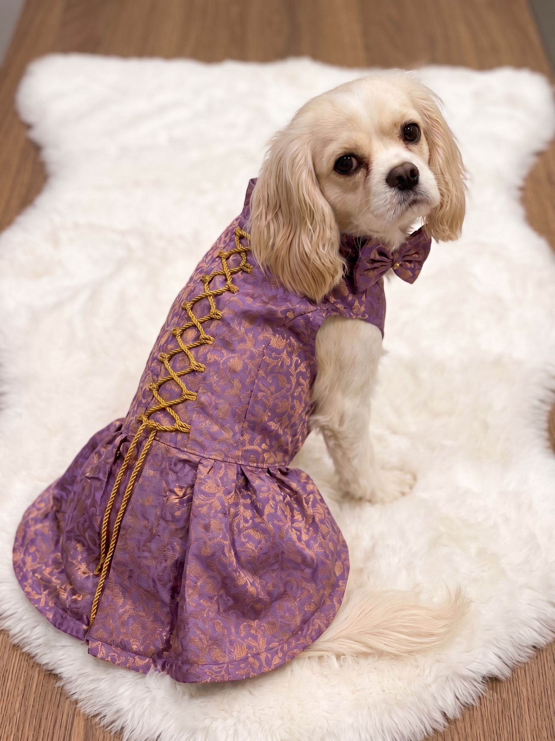Royal Paws Purple Majesty Dress for Female Dogs - Gold Brocade Edition_130