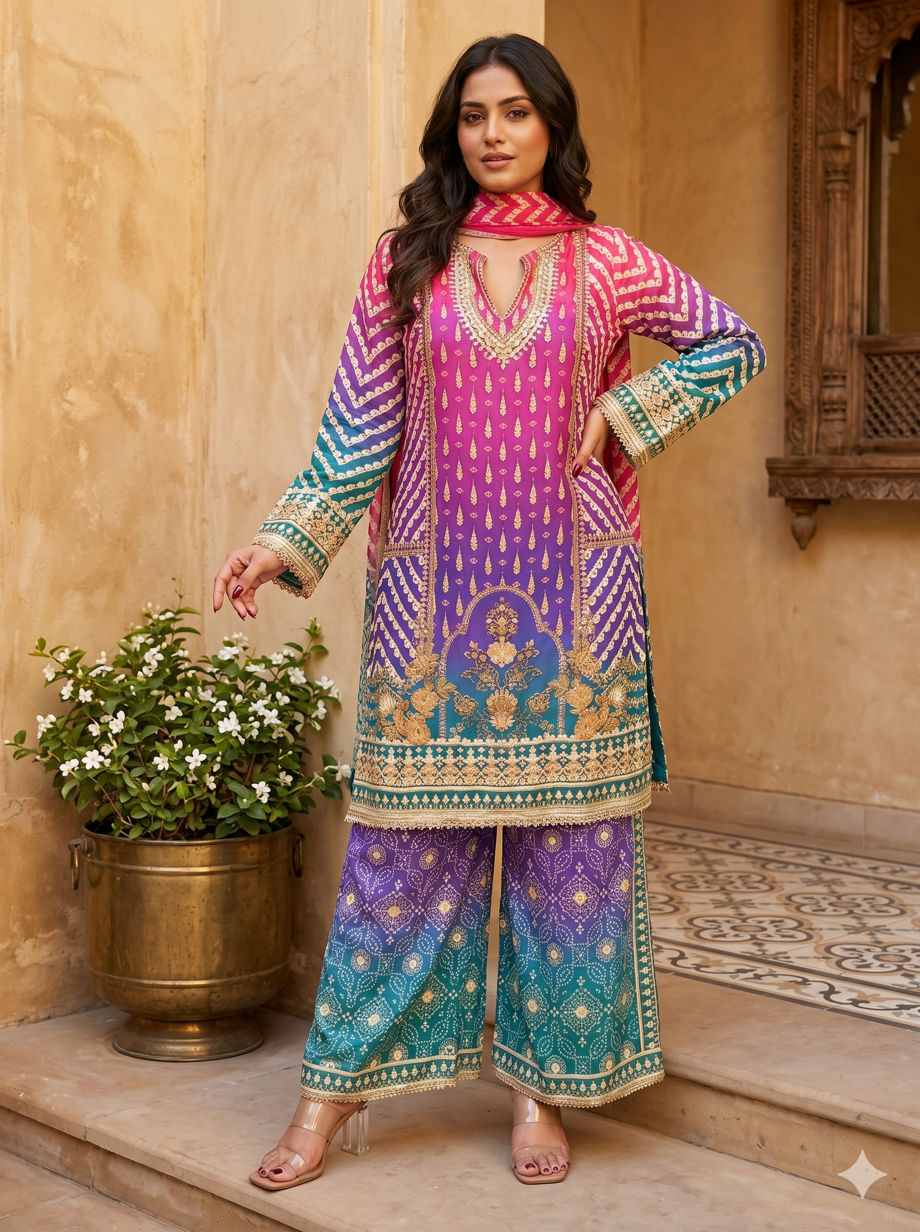 Crepe printed suit set_107