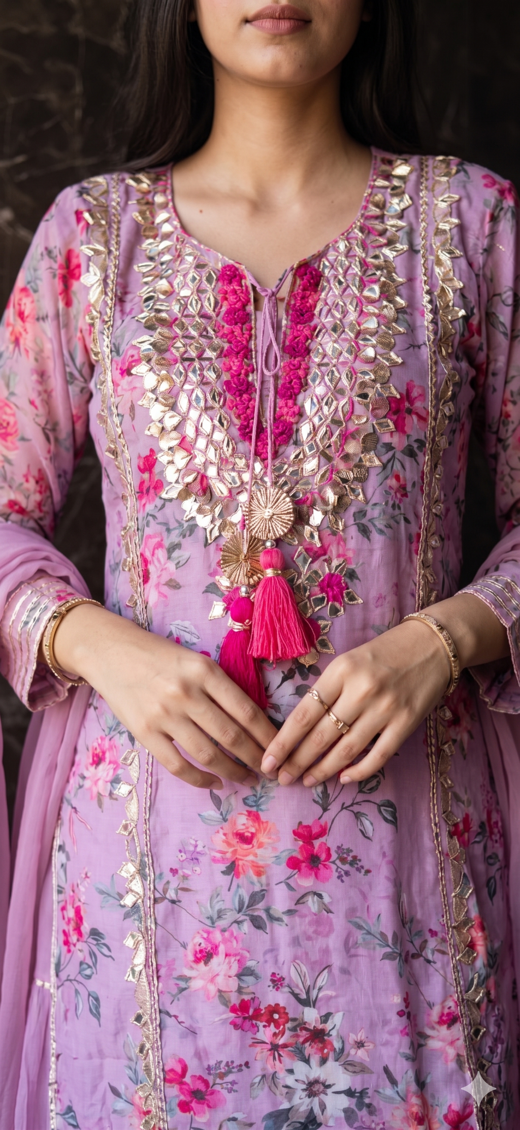 Pink Muslin Kurta with Flared Skirt & Gotta Detailing_114