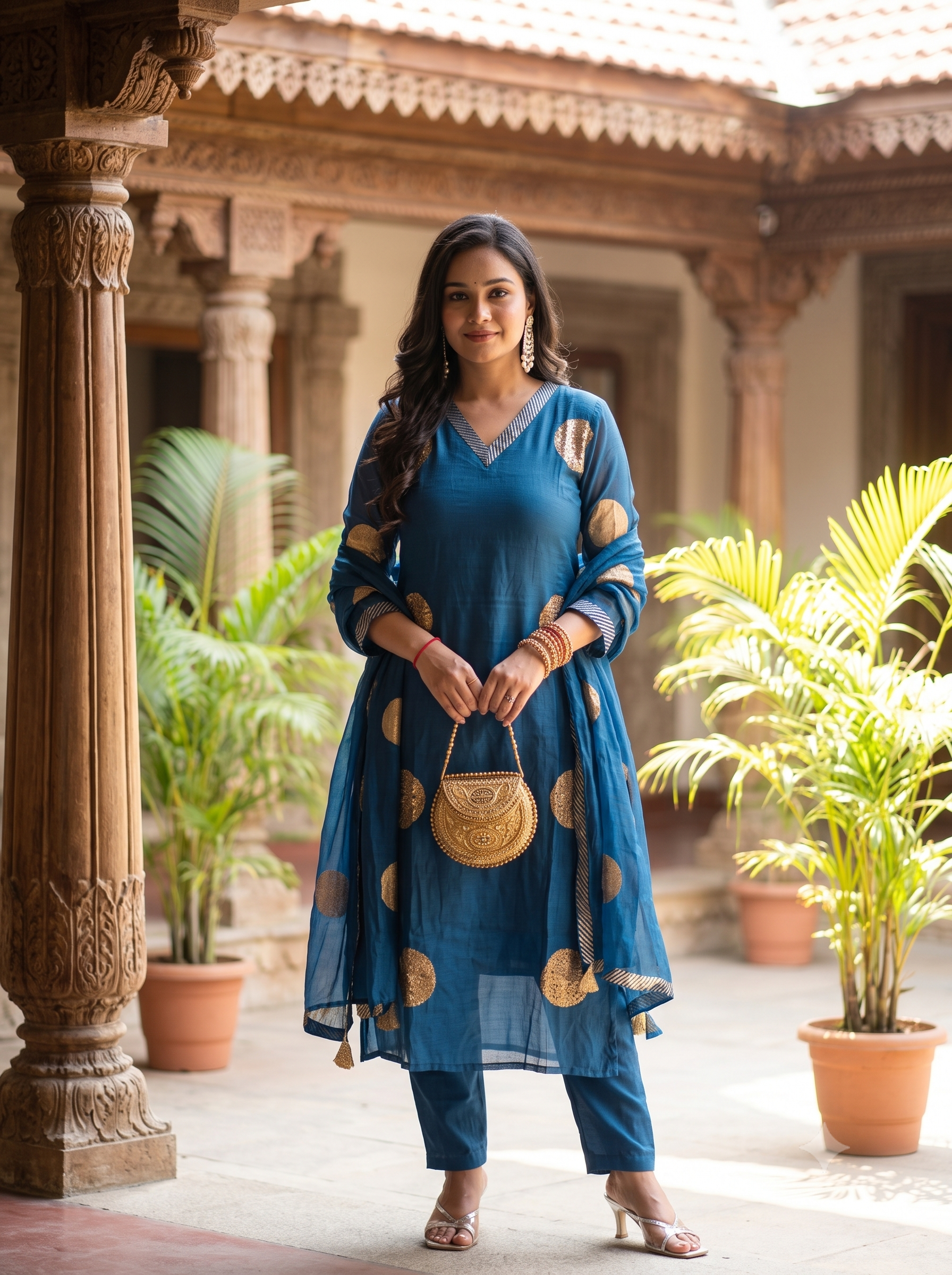 Blue Mulchanderi Embroidered Suit Set_144
