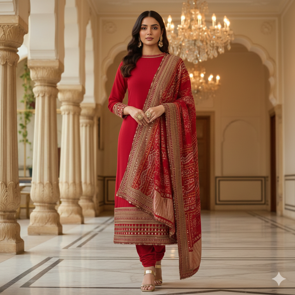 Red and Gold Georgette Set_007