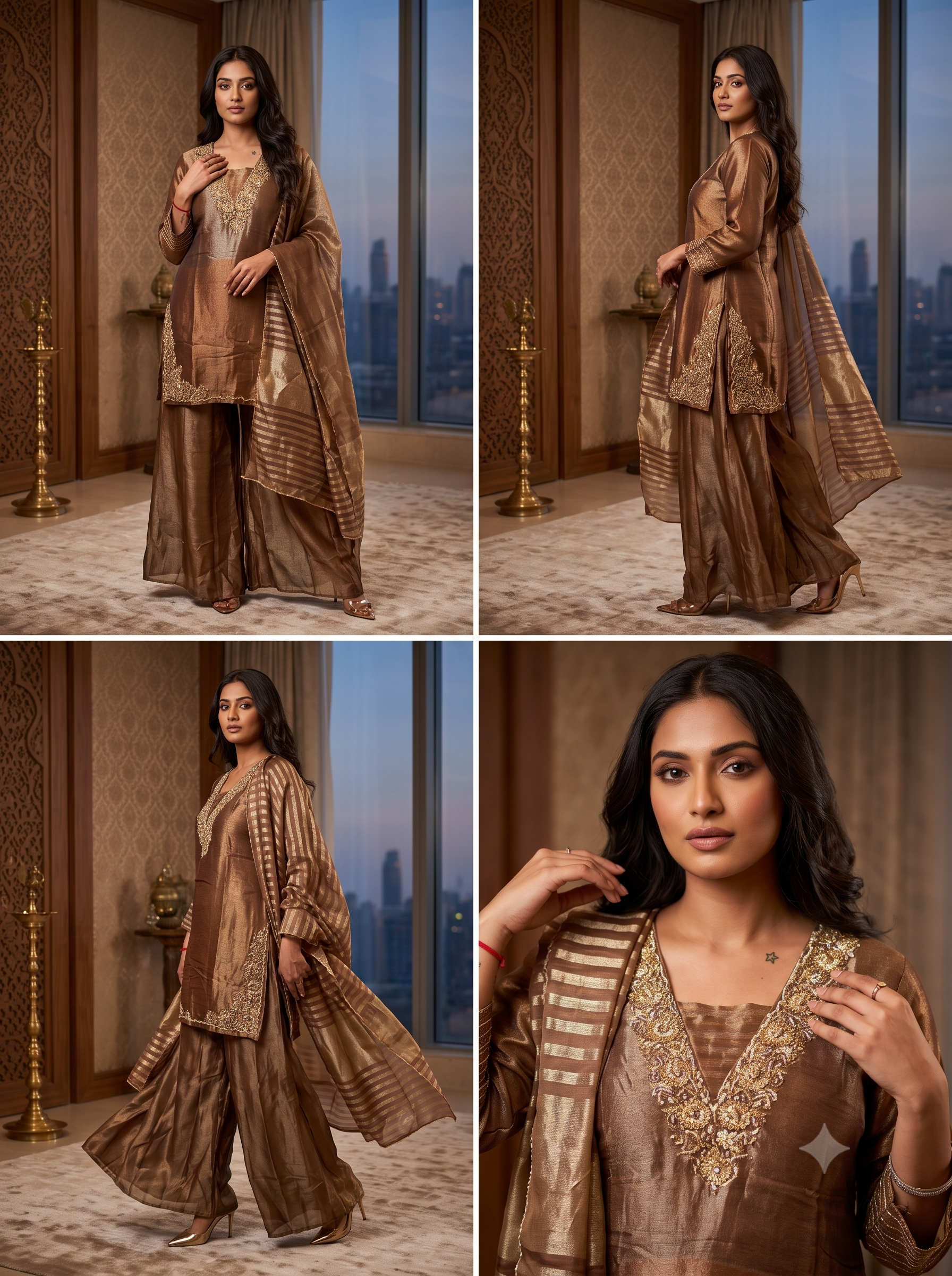 Regal Golden Pure Kanjivaram Embroidered Palazzo suit