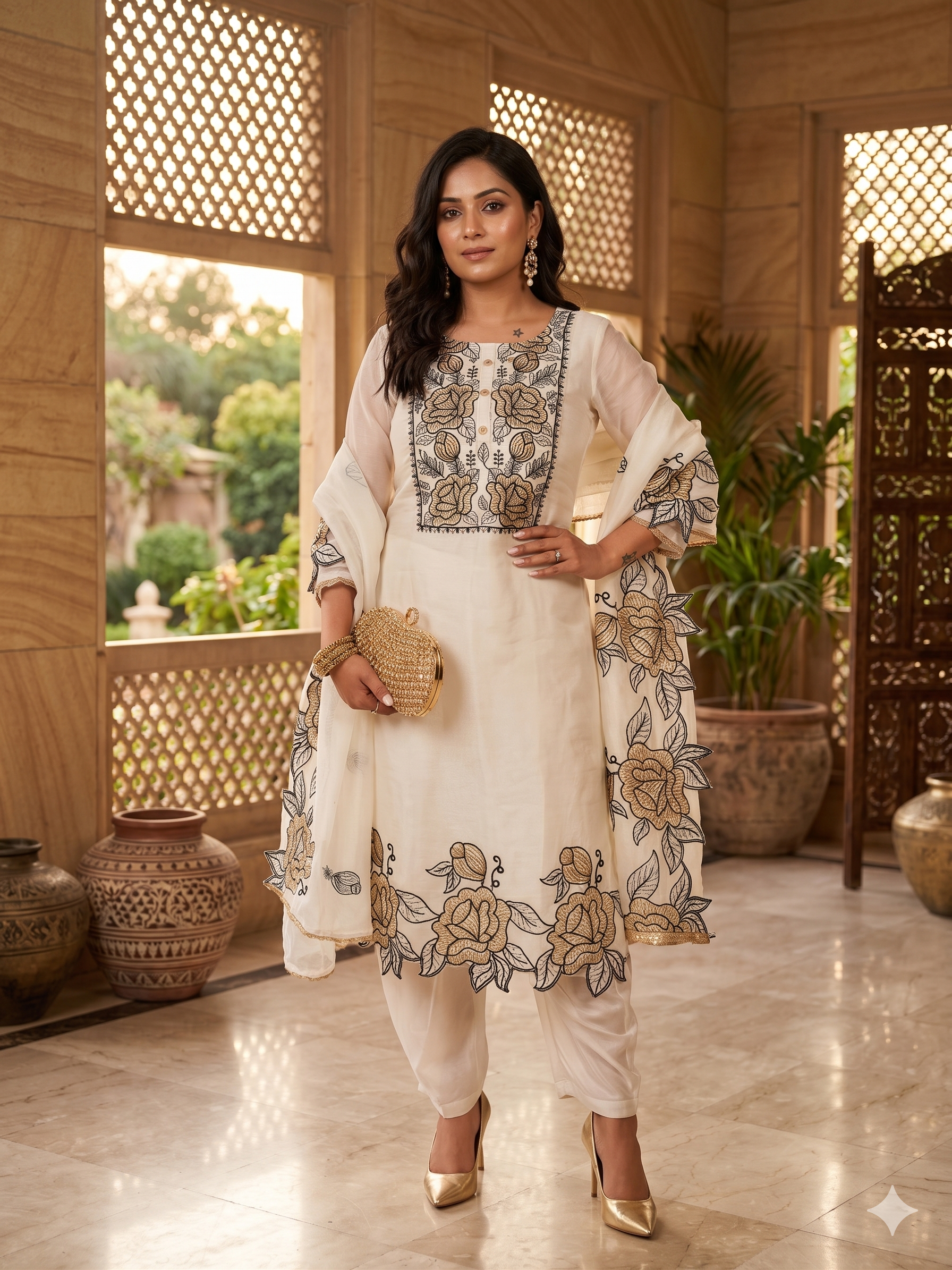 White Premium Tissue Patchwork Suit_096