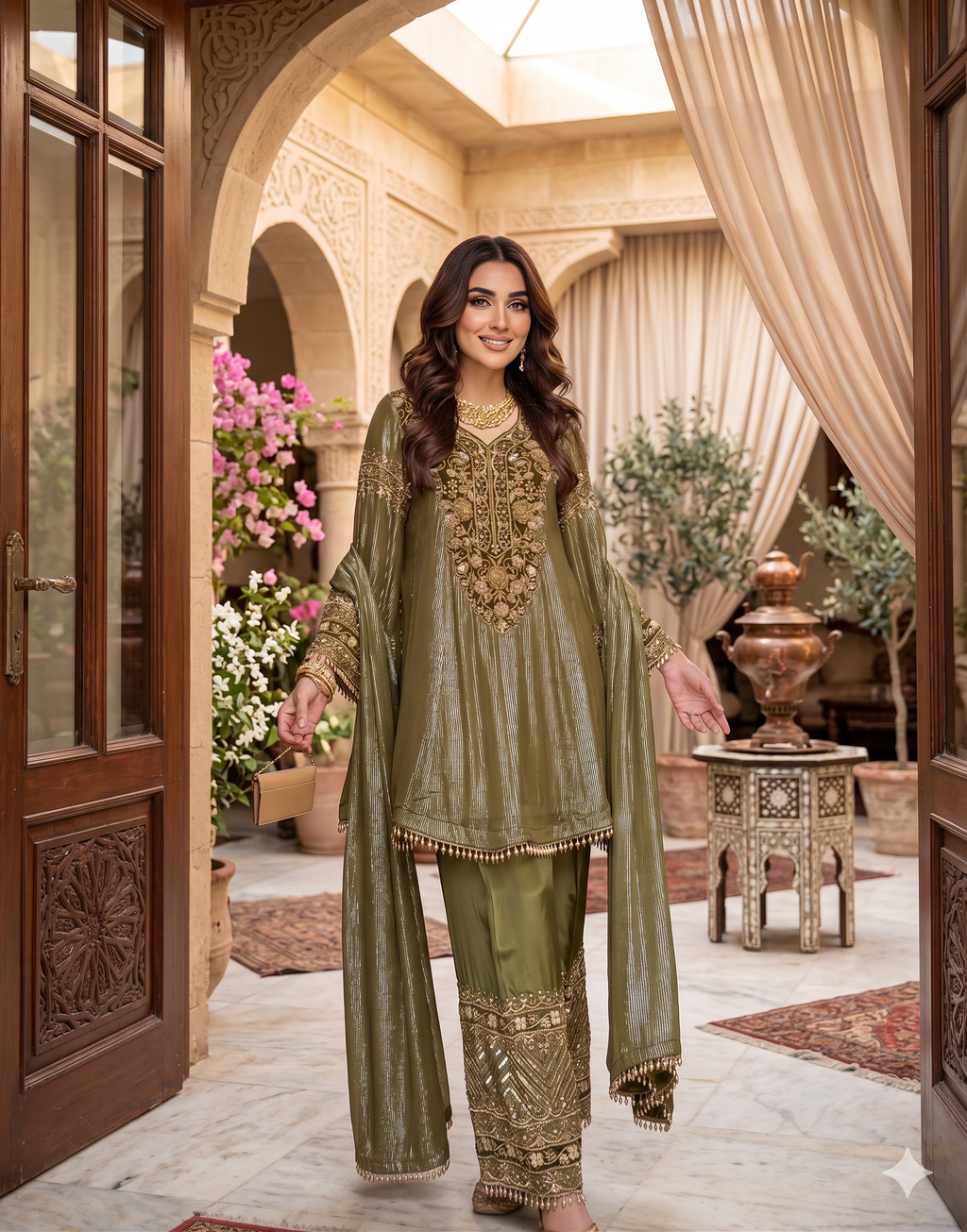 Mehndi Color Anarkali Palazzo Set _105