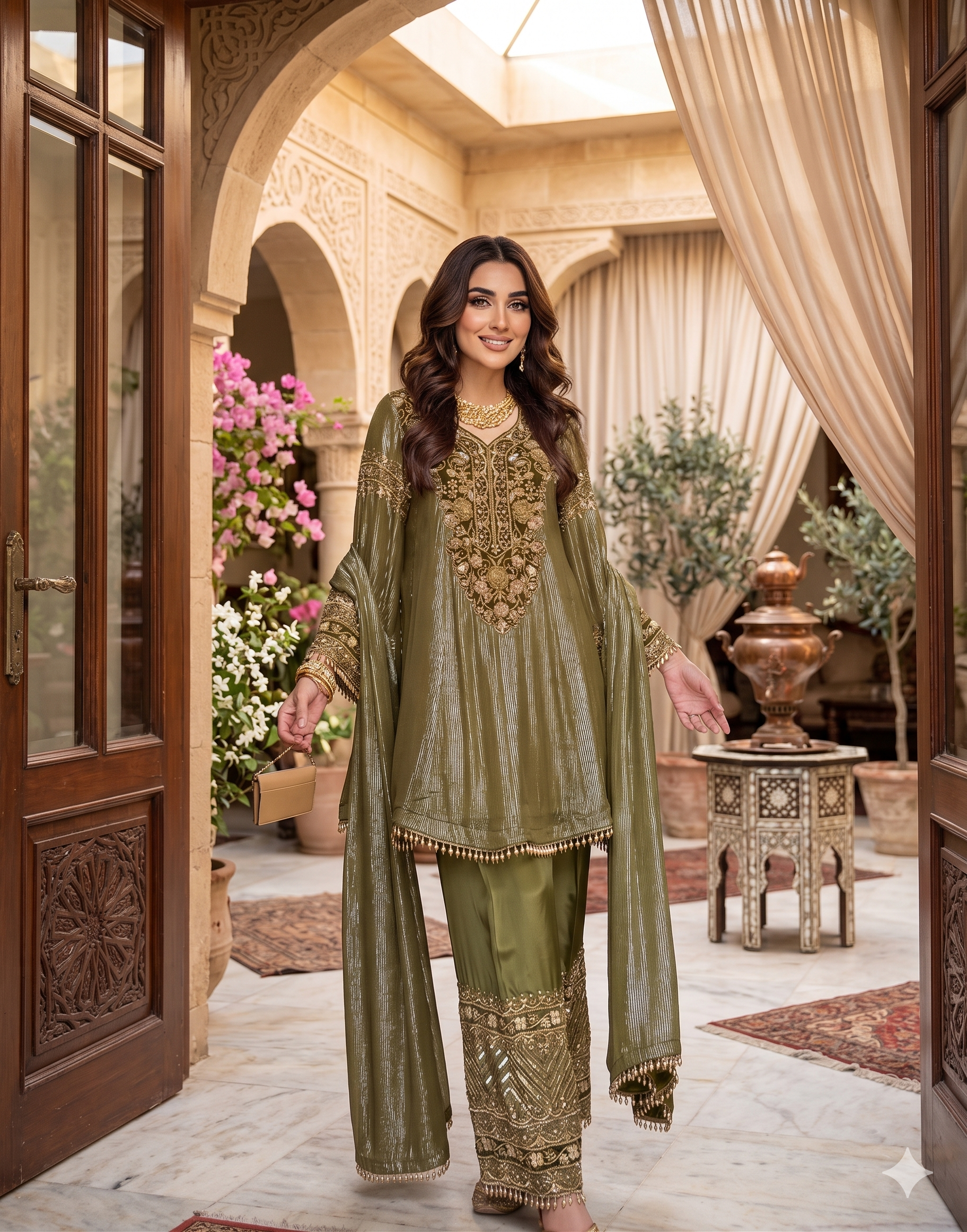 Mehndi Color Anarkali Palazzo Set _105