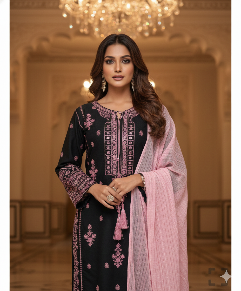 Black and Pink Palazzo Set_019