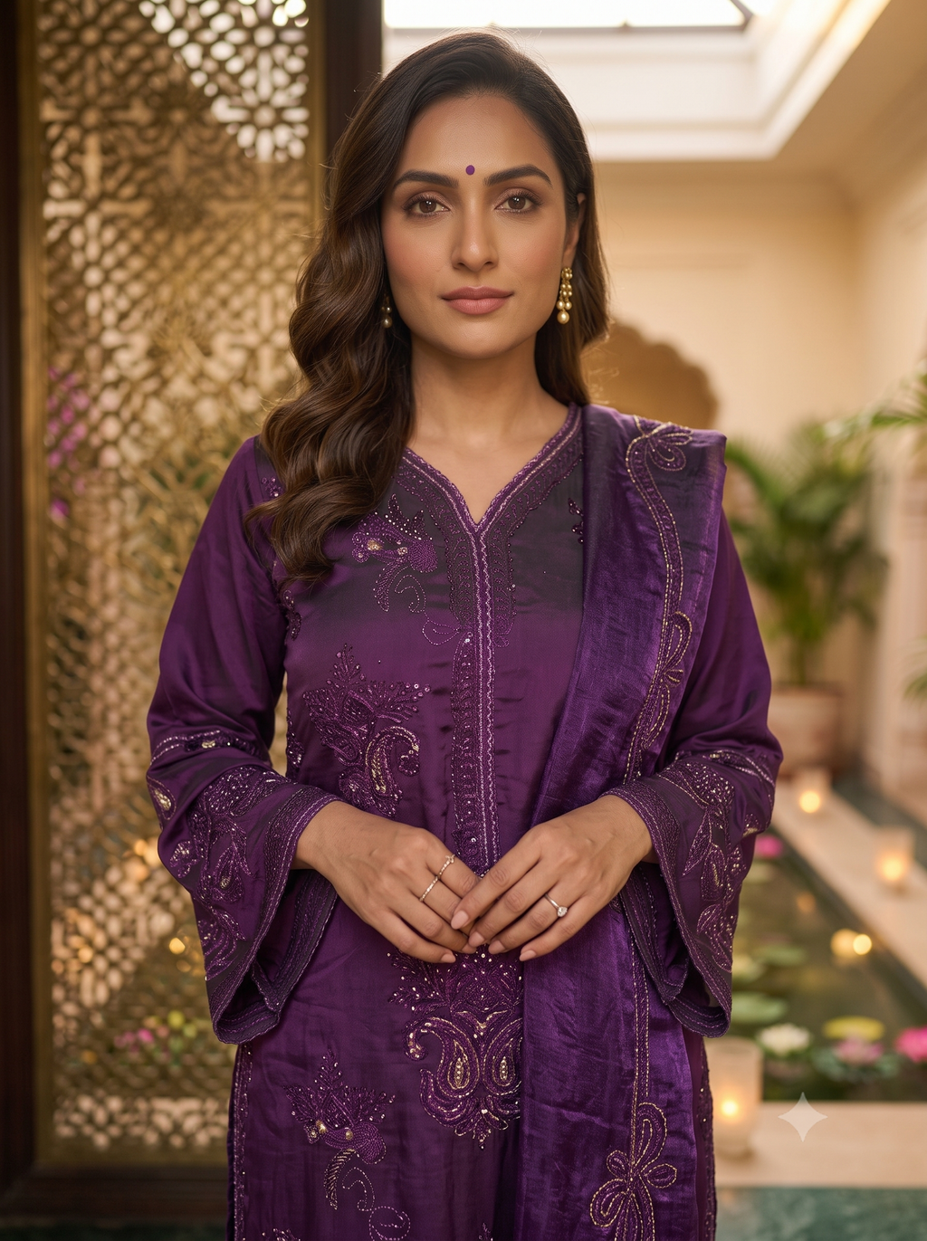 Pakistani Shisha Silk Embroidered 3PC Set_Royal Purple Majesty_125