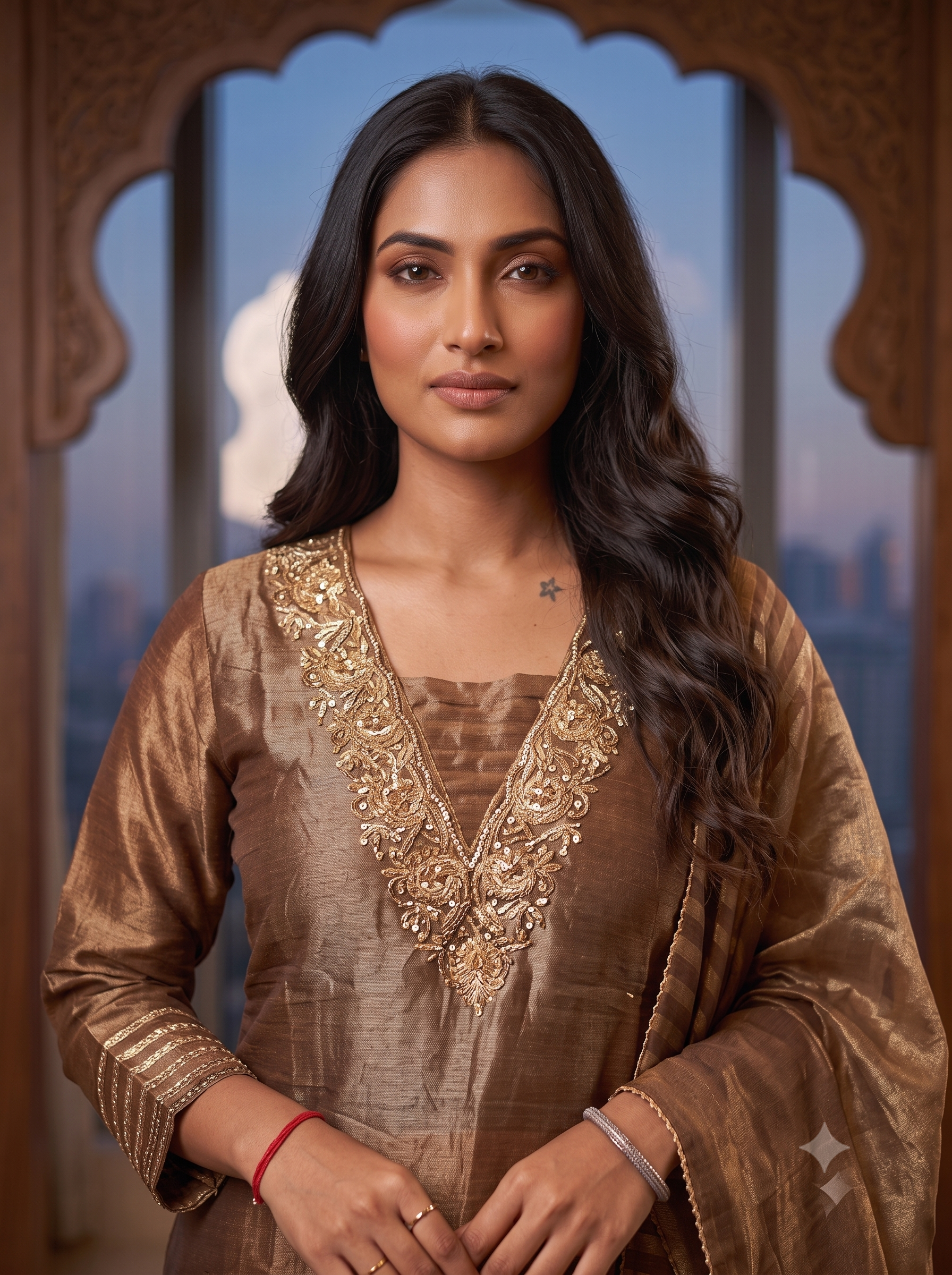Regal Golden Pure Kanjivaram Embroidered Palazzo suit