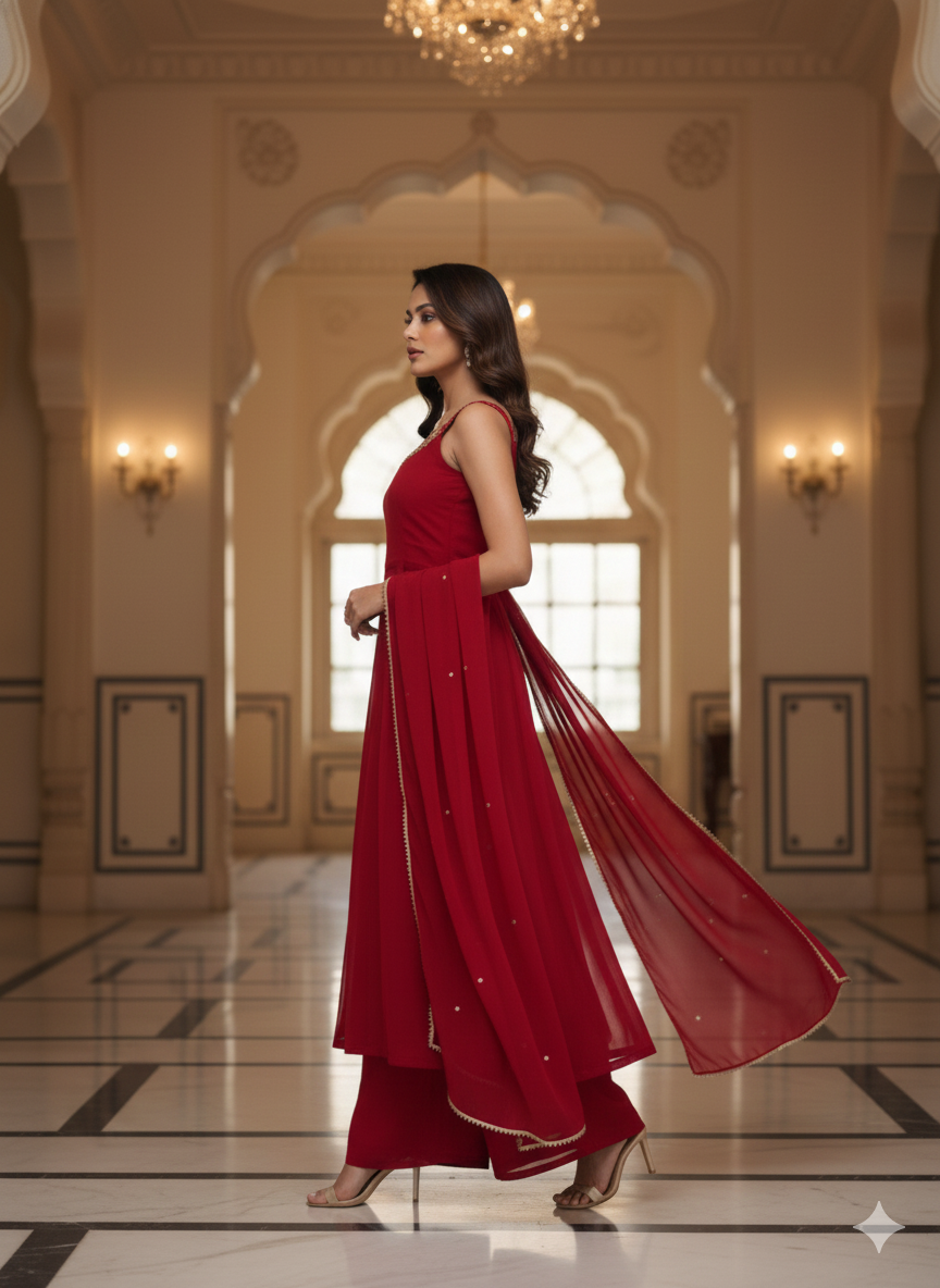 Red sleeveless Gown Dress_001