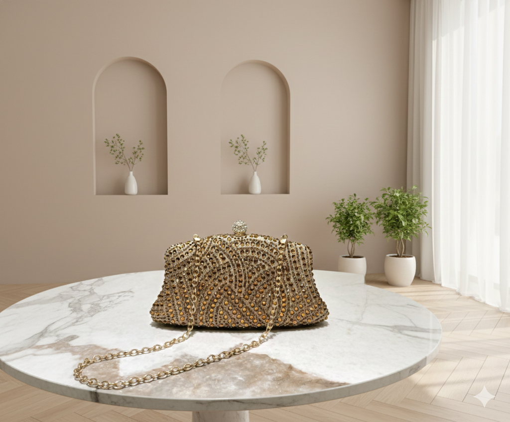 Bronze Shimmer Rhinestone Clutch_071