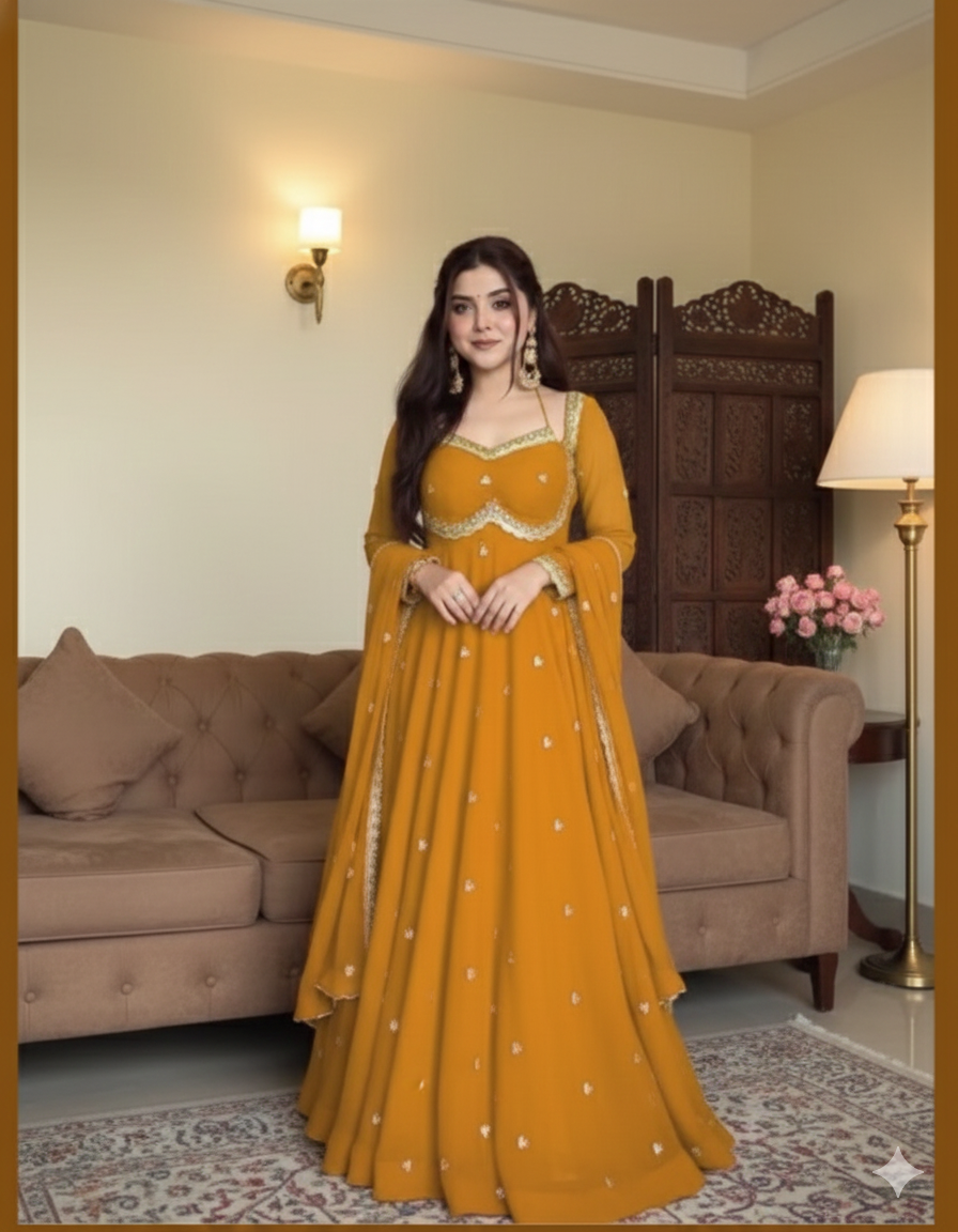 Yellow Georgette Embroidery Anarkali Suit Set_032