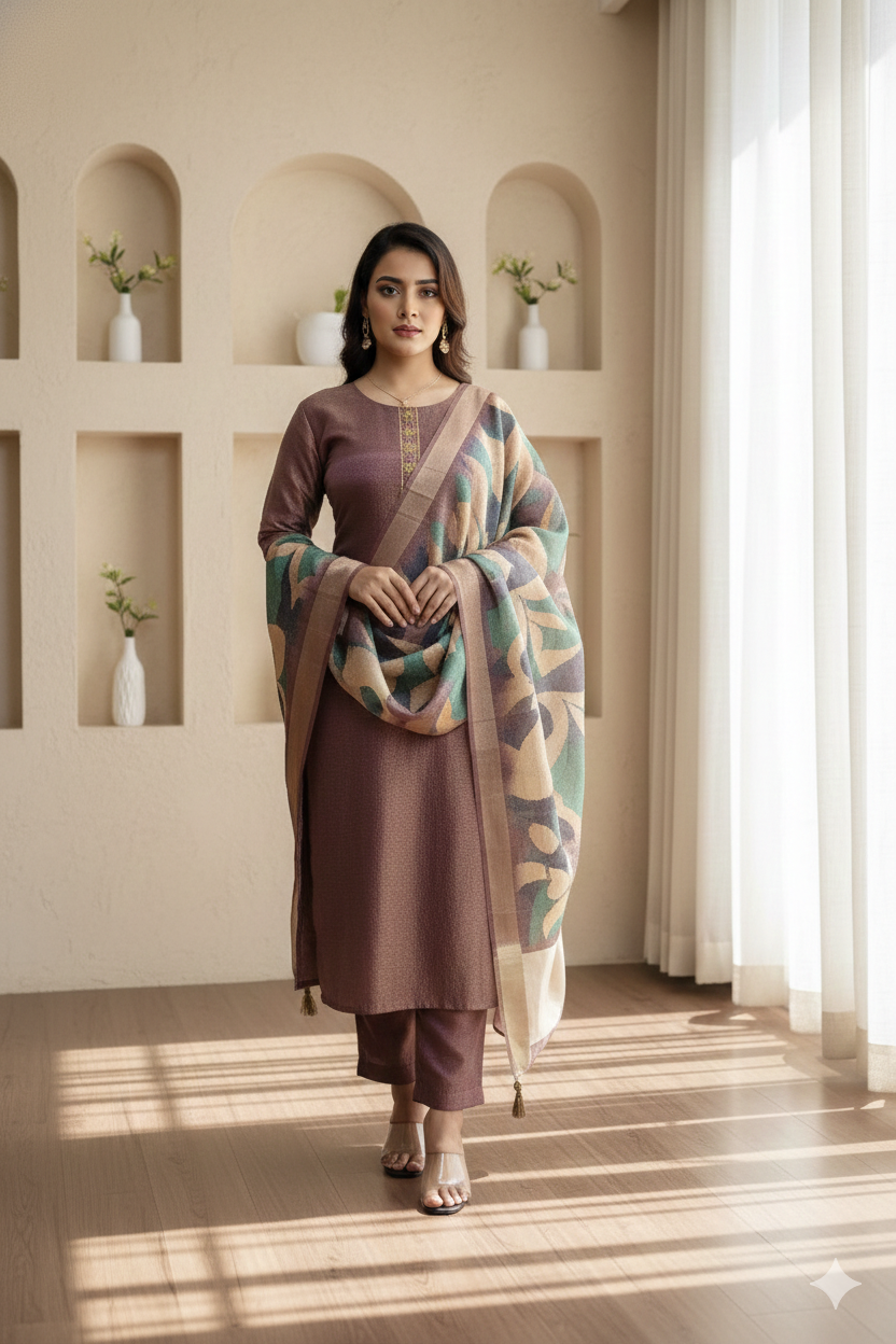 Copper Tissue Crush Shimmer suit with Designer Dupatta_065