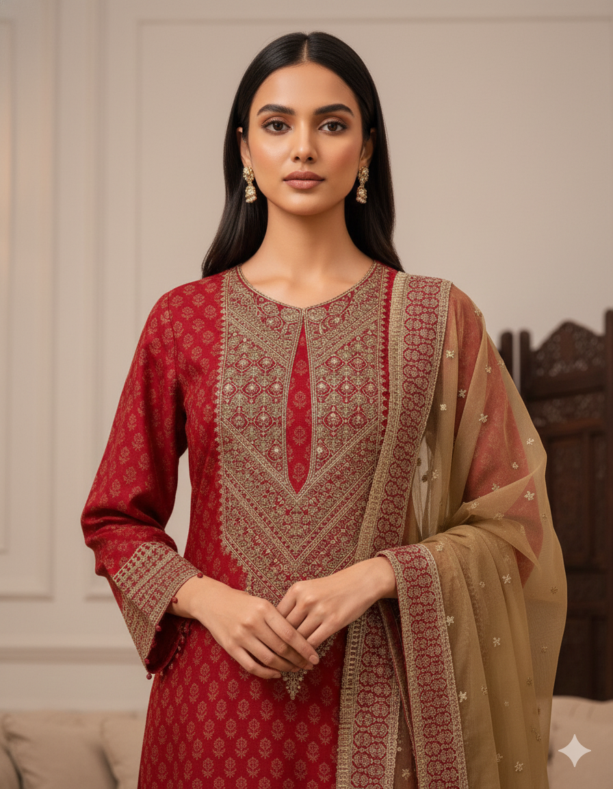 Red Chinon Silk Palazzo Set_036