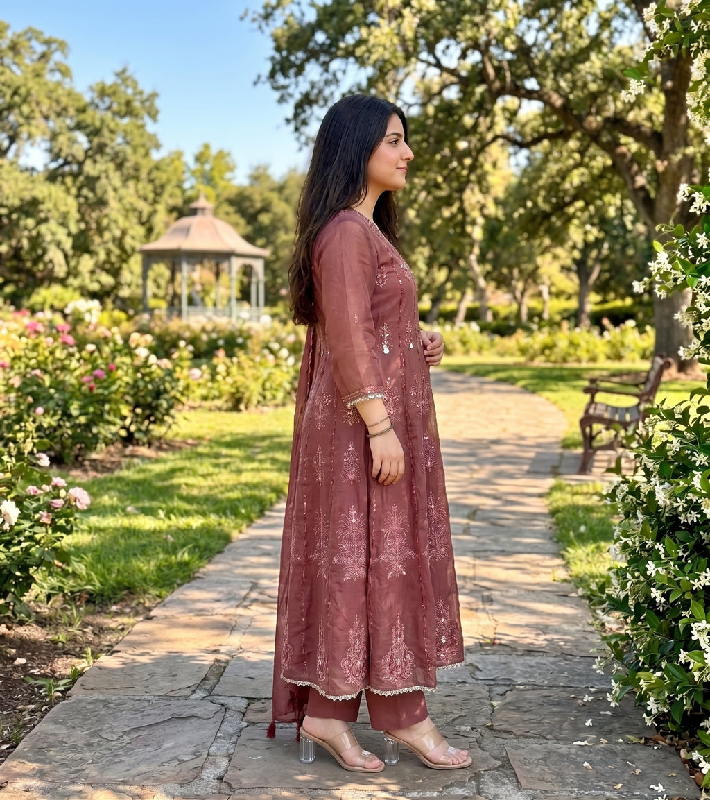 Onion Brown Embroidered Anarkali Suit Set_156