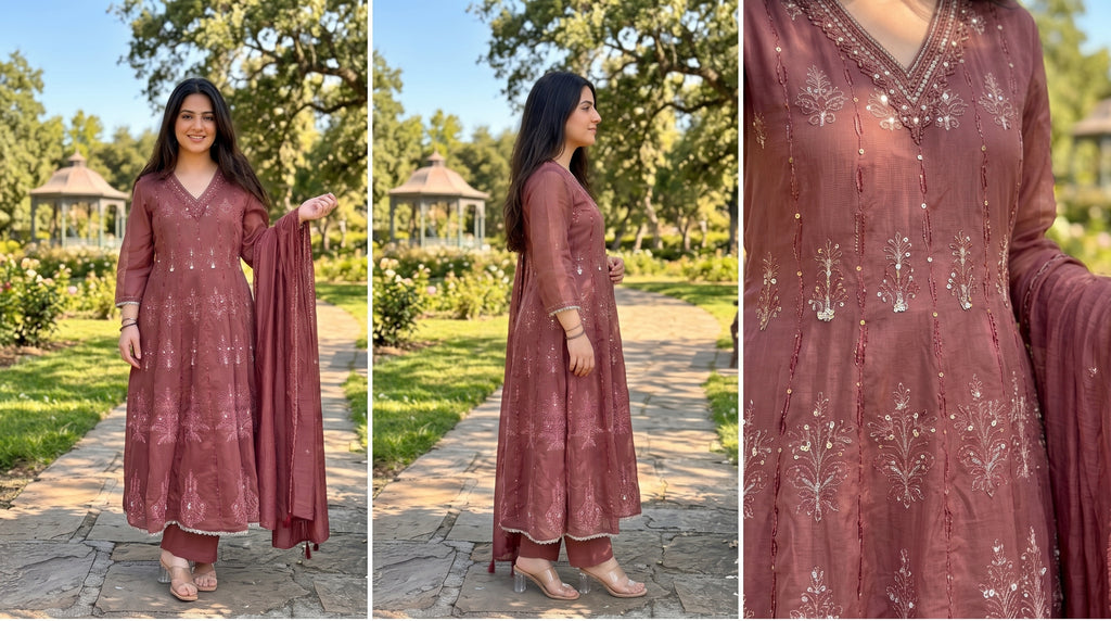 Onion Brown Embroidered Anarkali Suit Set_156