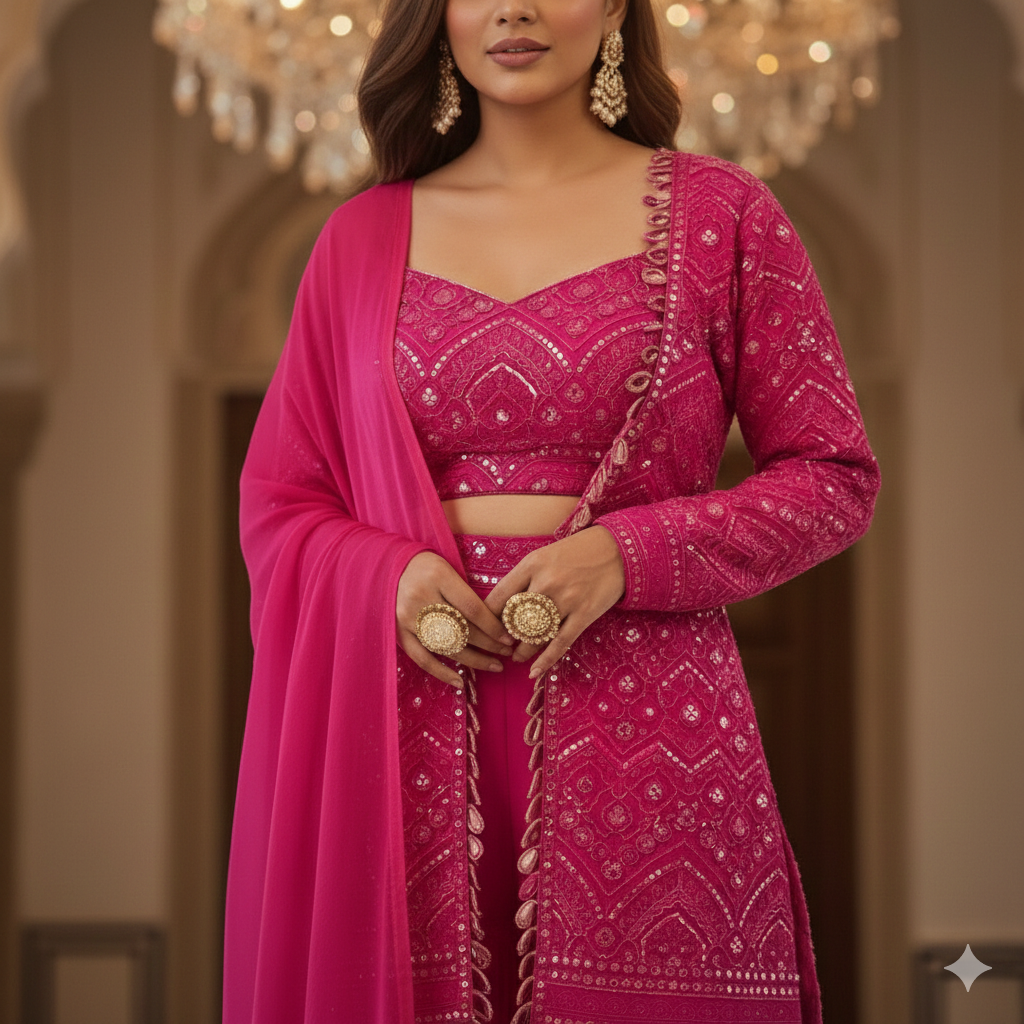 Pink Blouse Jacket and Sharara Set_012