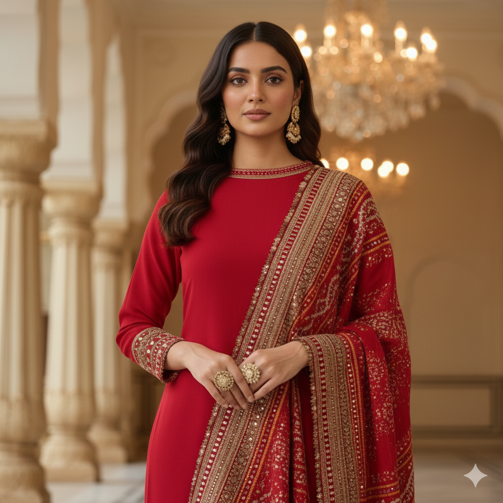 Red and Gold Georgette Set_007