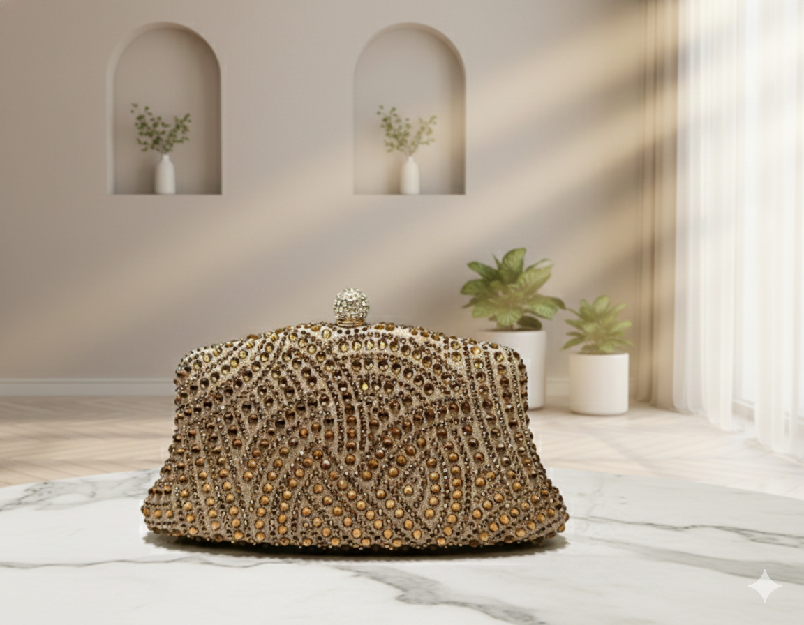 Bronze Shimmer Rhinestone Clutch_071
