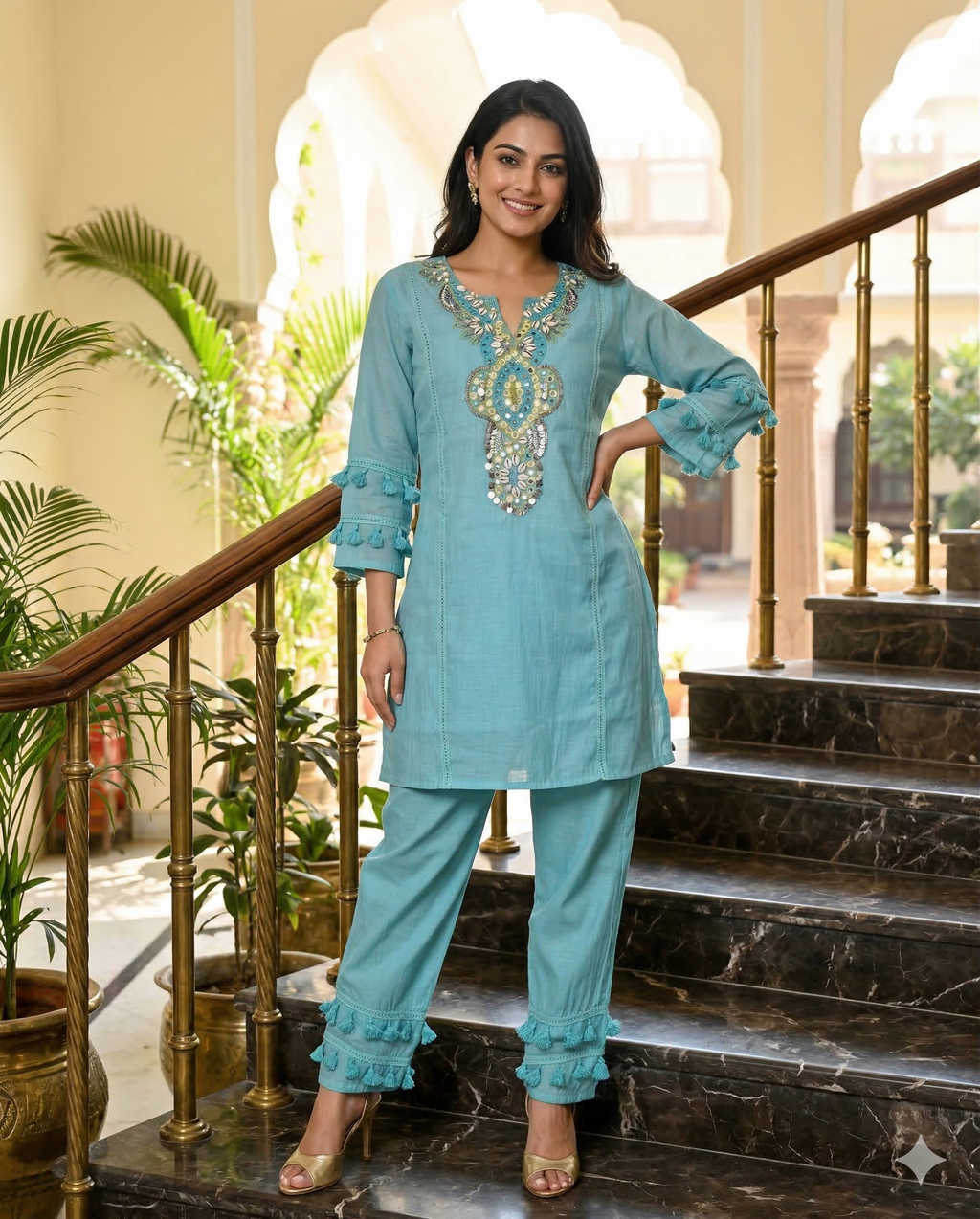 Pastel Blue Shankh Co‑Ord Set _082