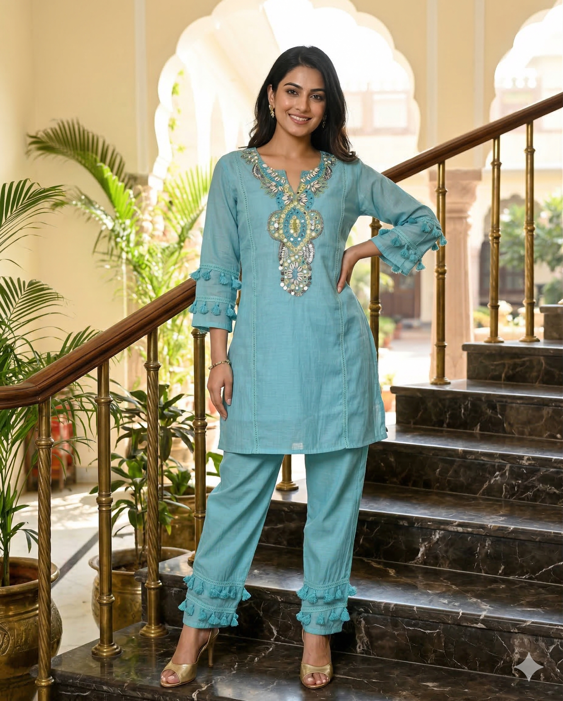 Pastel Blue Shankh Co‑Ord Set _082