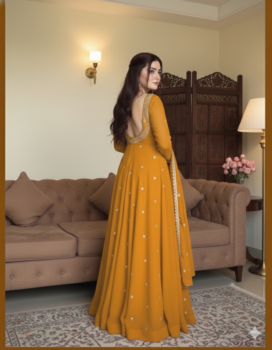 Yellow Georgette Embroidery Anarkali Suit Set_032