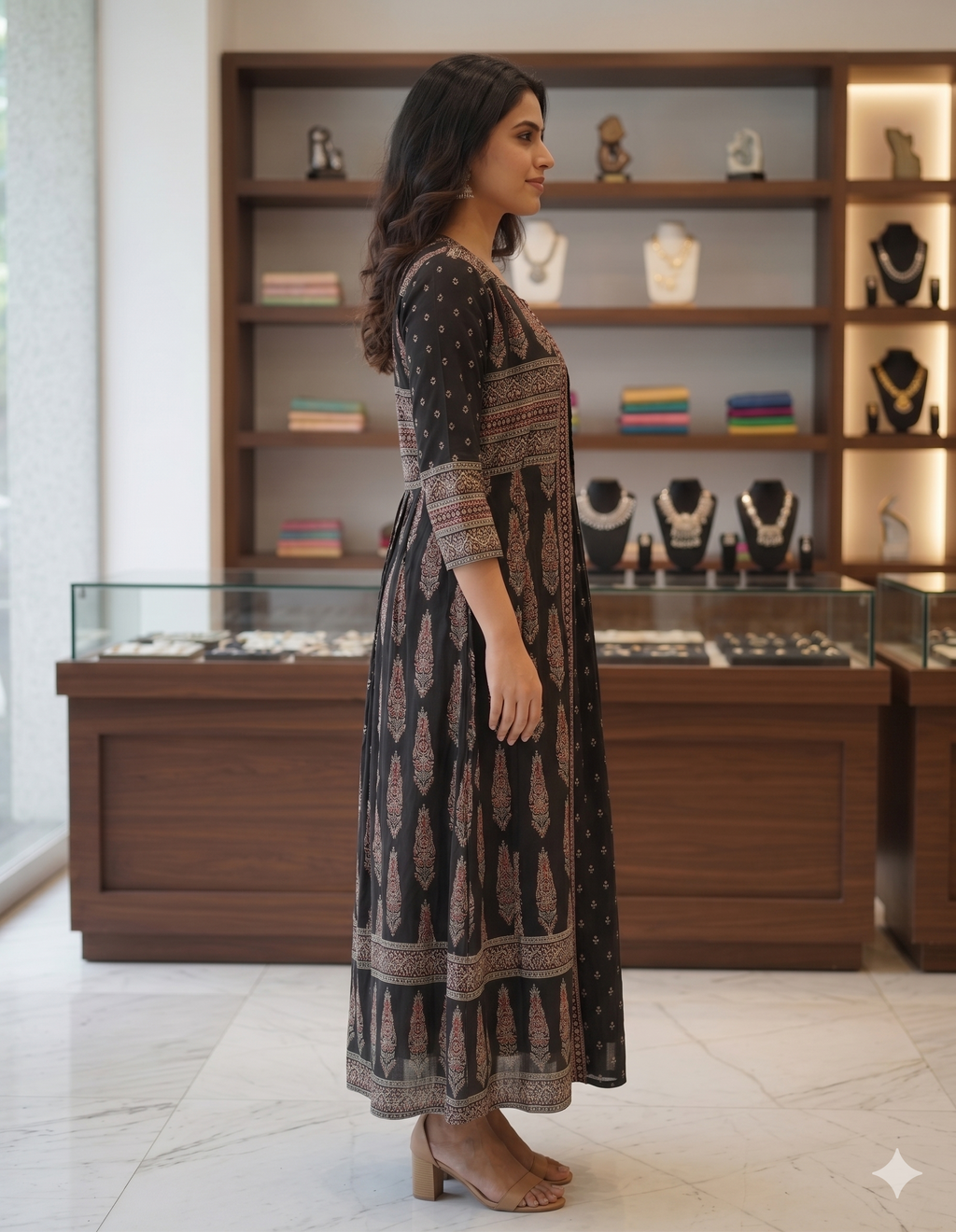 Black Premium Smocking Dress with Shrug_095