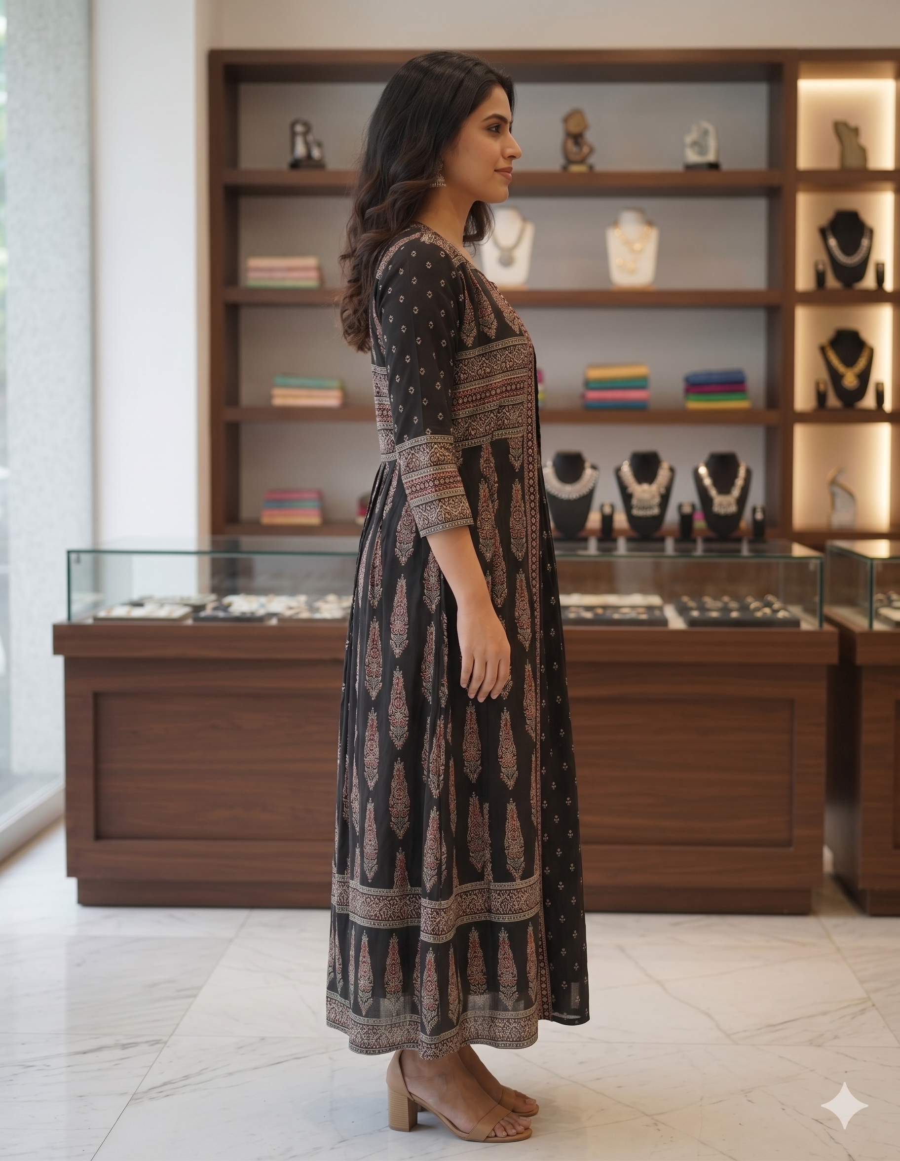 Black Premium Smocking Dress with Shrug_095