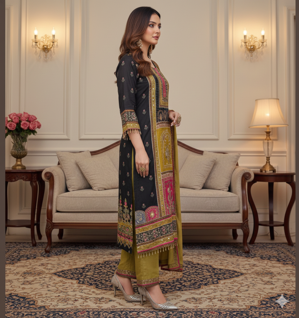 Black and Yellow Cotton Dress_037