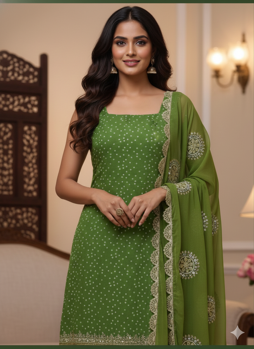 Parrot Green Bandhani suit_029