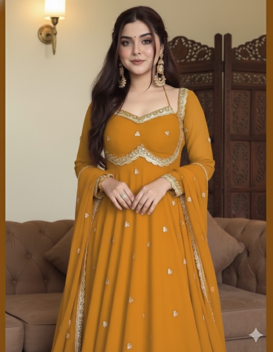 Yellow Georgette Embroidery Anarkali Suit Set_032
