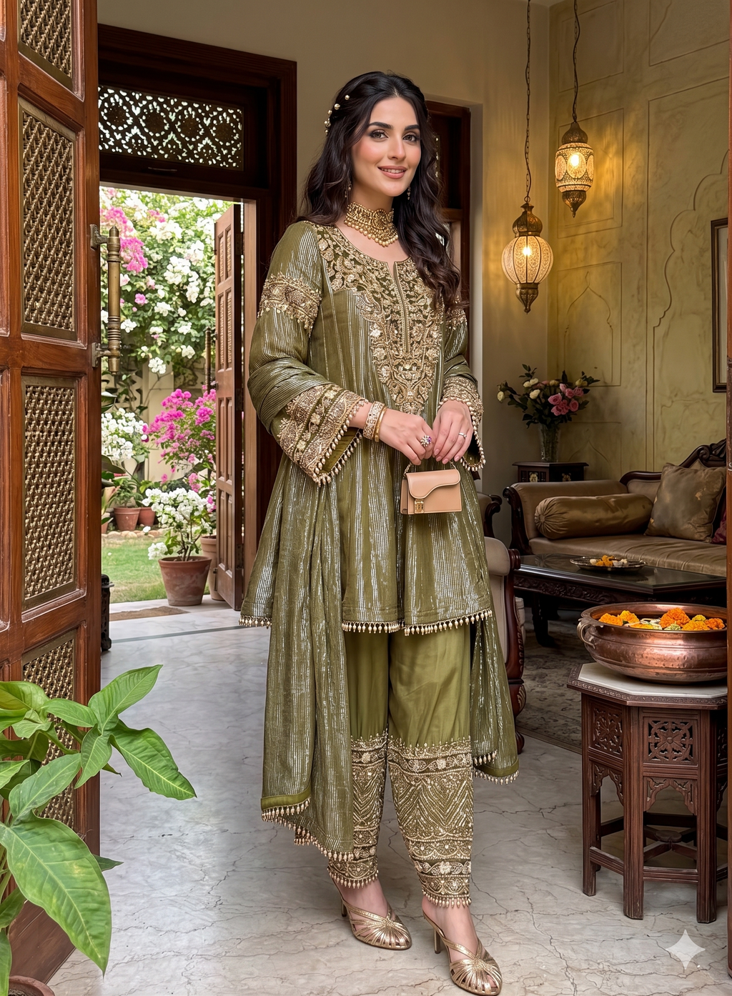 Mehndi Color Anarkali Palazzo Set _105