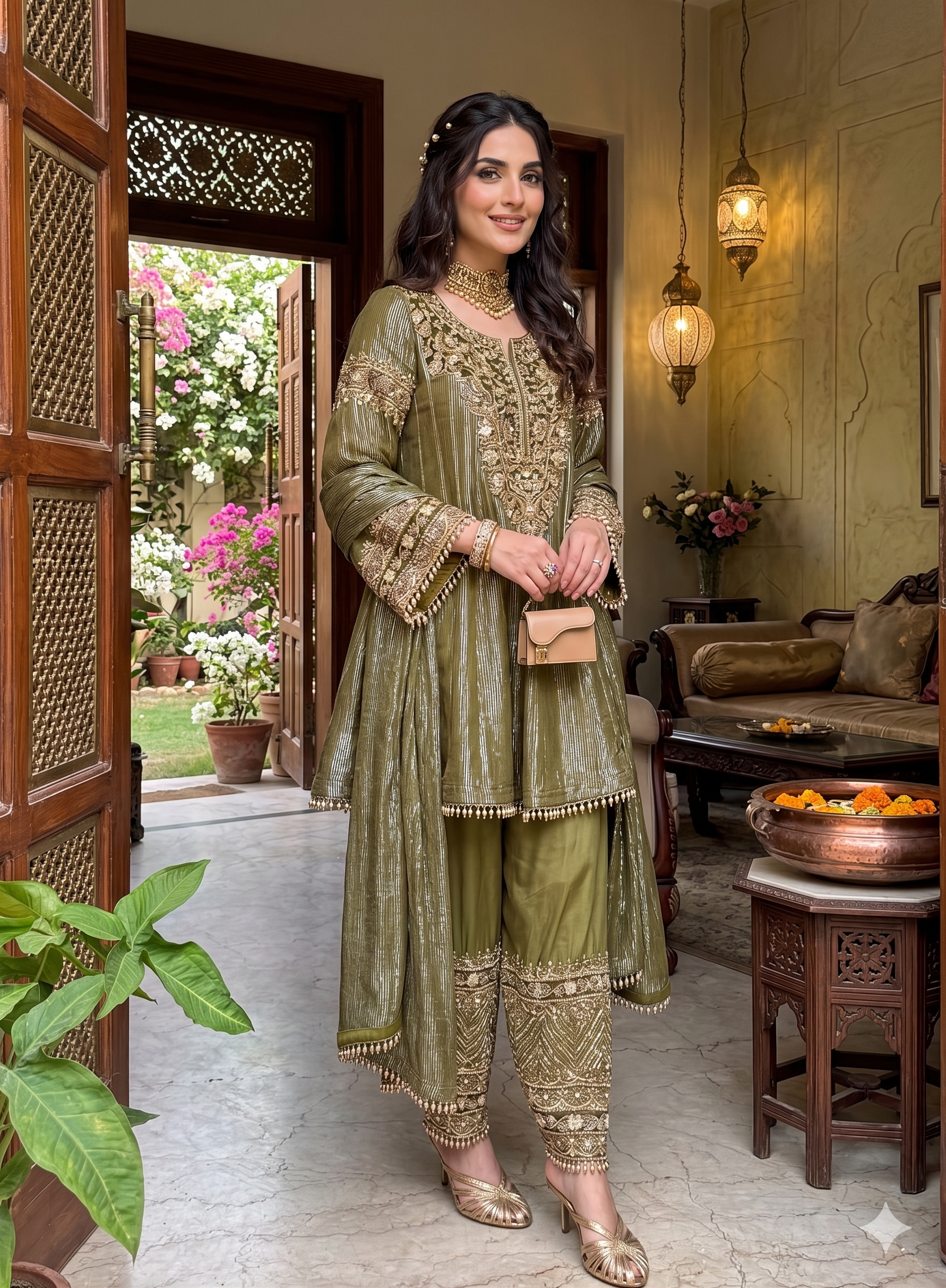 Mehndi Color Anarkali Palazzo Set _105