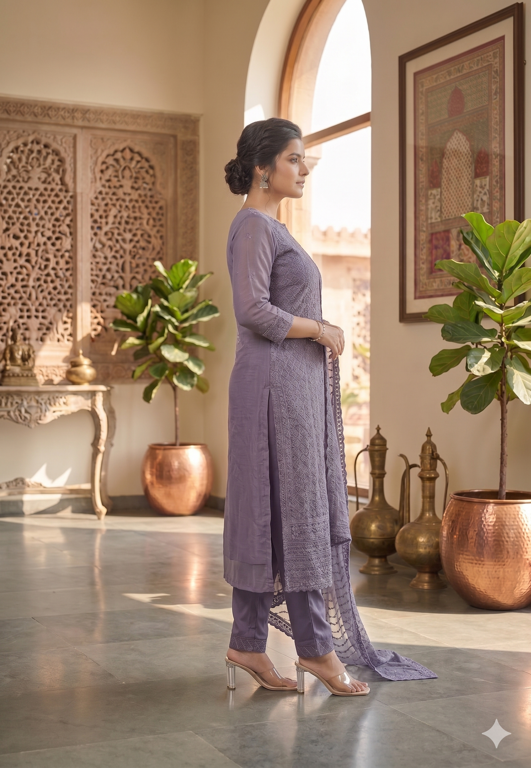 Plum Heavy Chikankari Embroidered Soft Georgette Suit Set_092