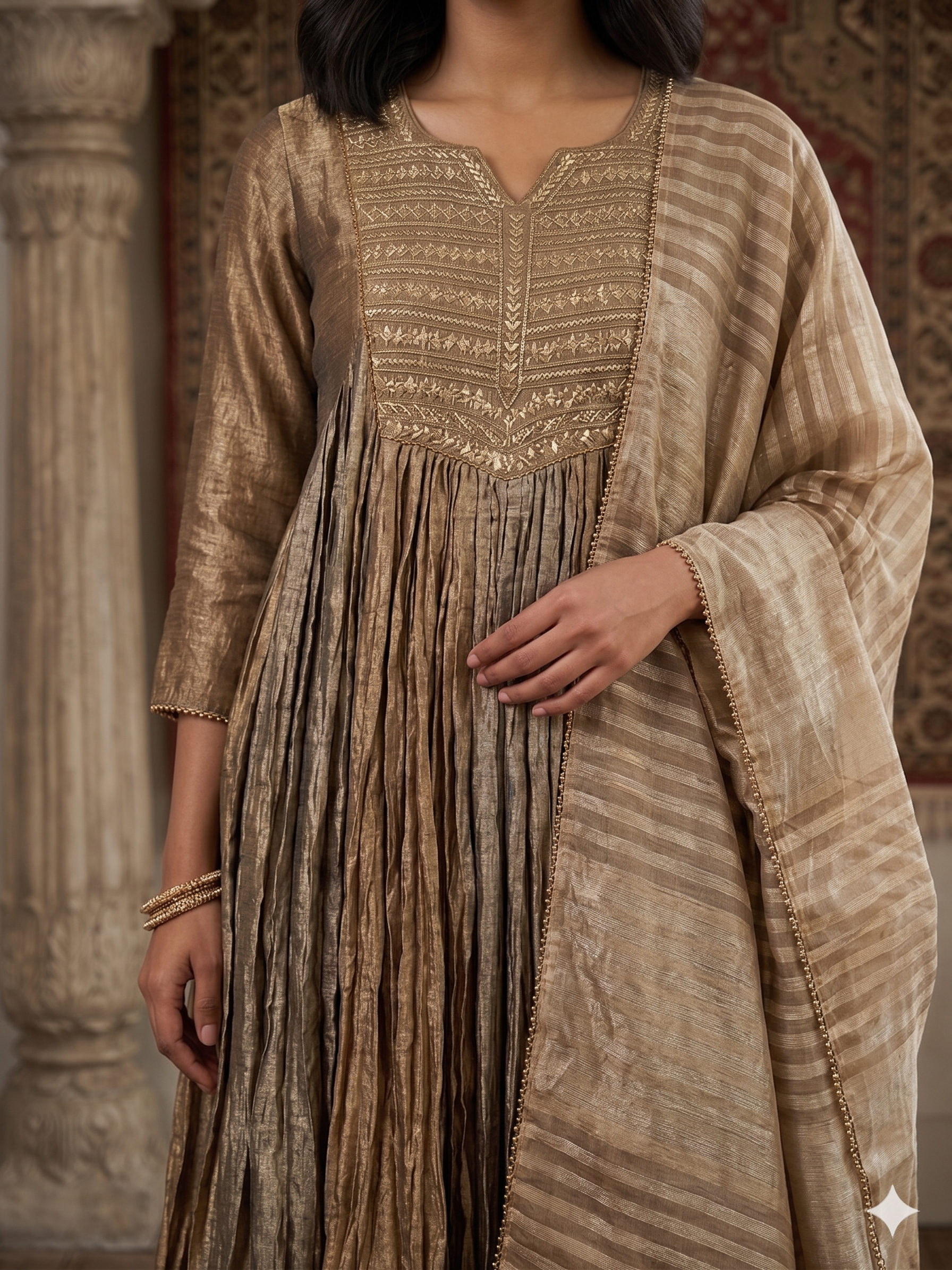 Brown Premium Kanjivaram Crush Glass Tissue Suit _112